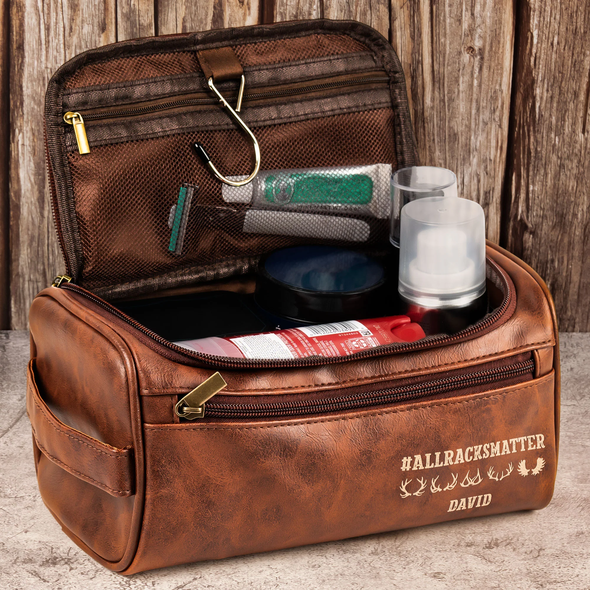 #AllRacksMatter - Personalized Leather Toiletry Bag - Image 3