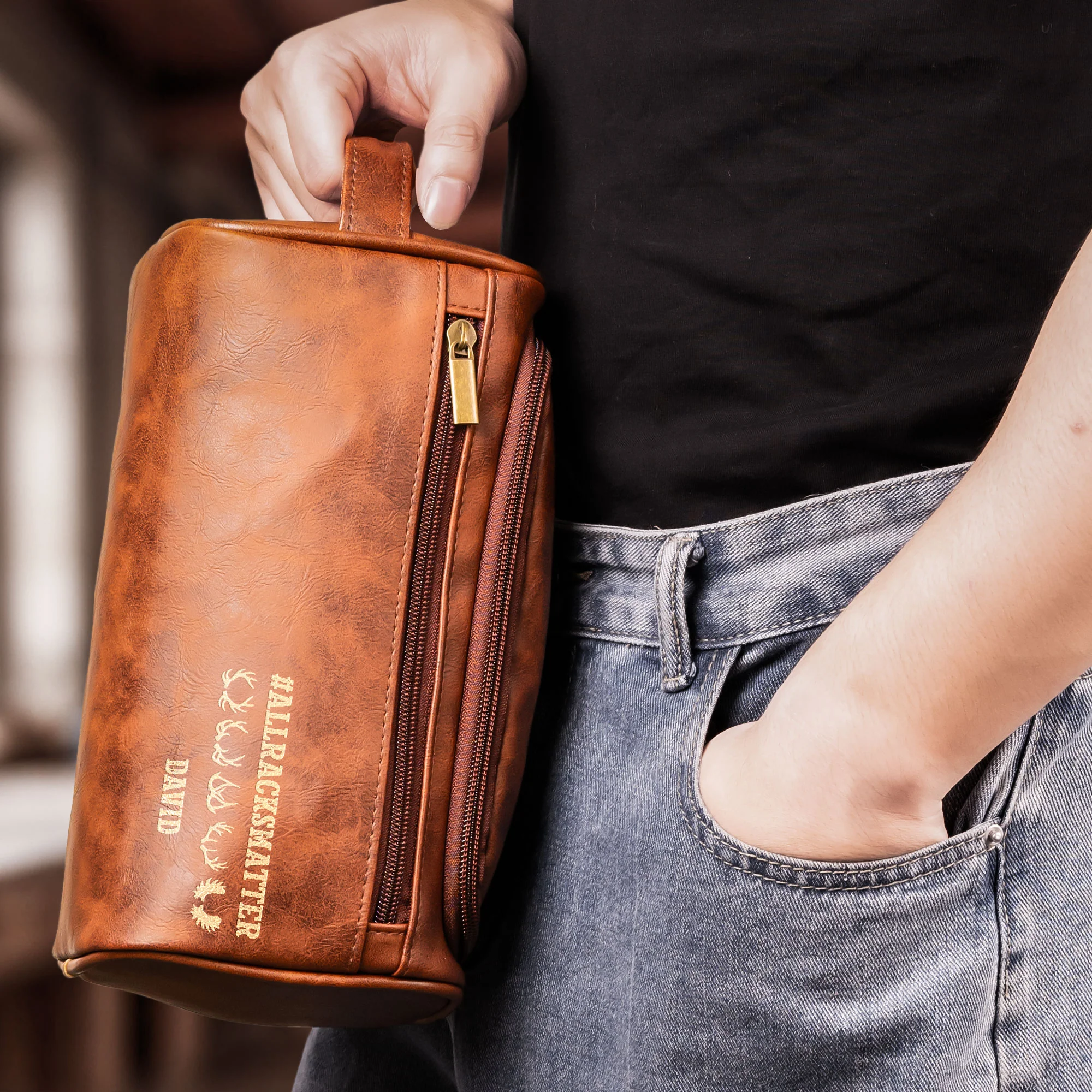 #AllRacksMatter - Personalized Leather Toiletry Bag - Image 5