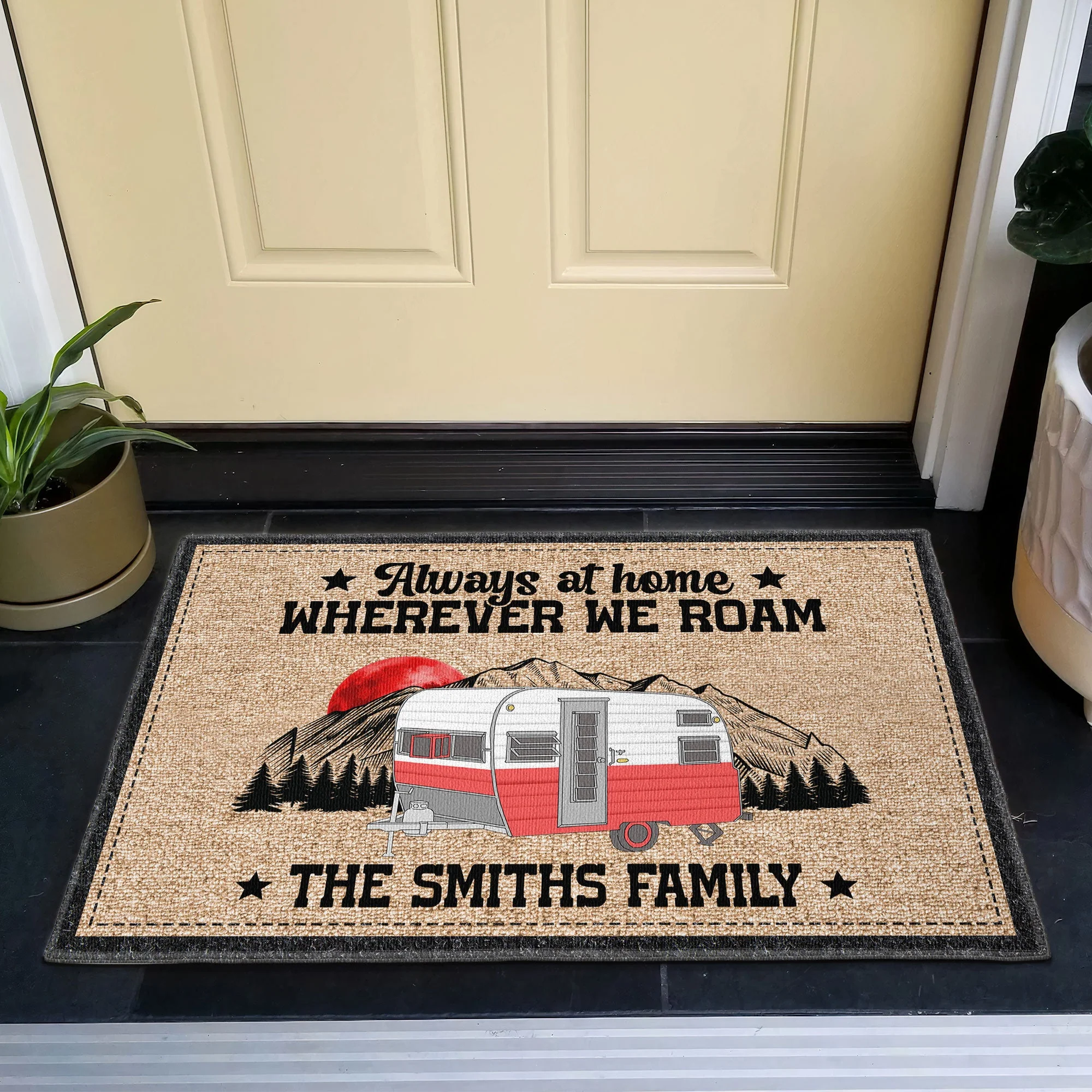 Always At Home Wherever We Roam - Personalized Doormat - Image 4
