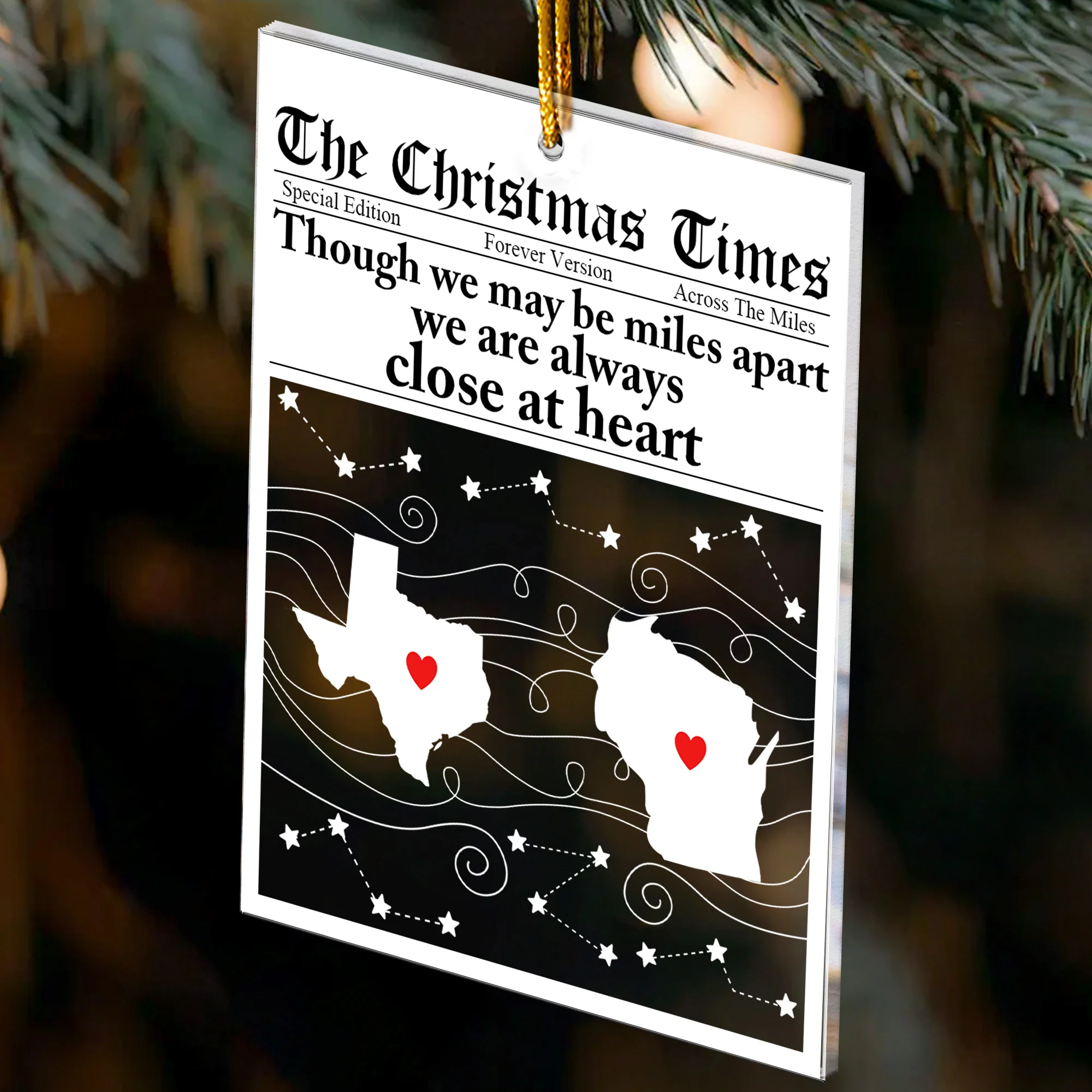 Always Close At Heart Long Distance Relationship Custom State To State - Personalized Acrylic Ornament - Image 3