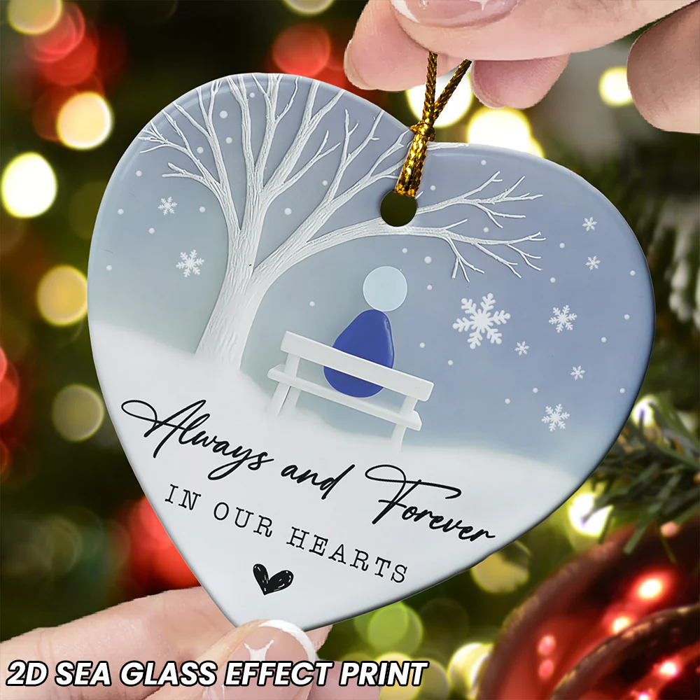 Always & Forever In Our Hearts Memorial - 2D Sea Glass Effect Christmas Ornament Version 2 - Image 2