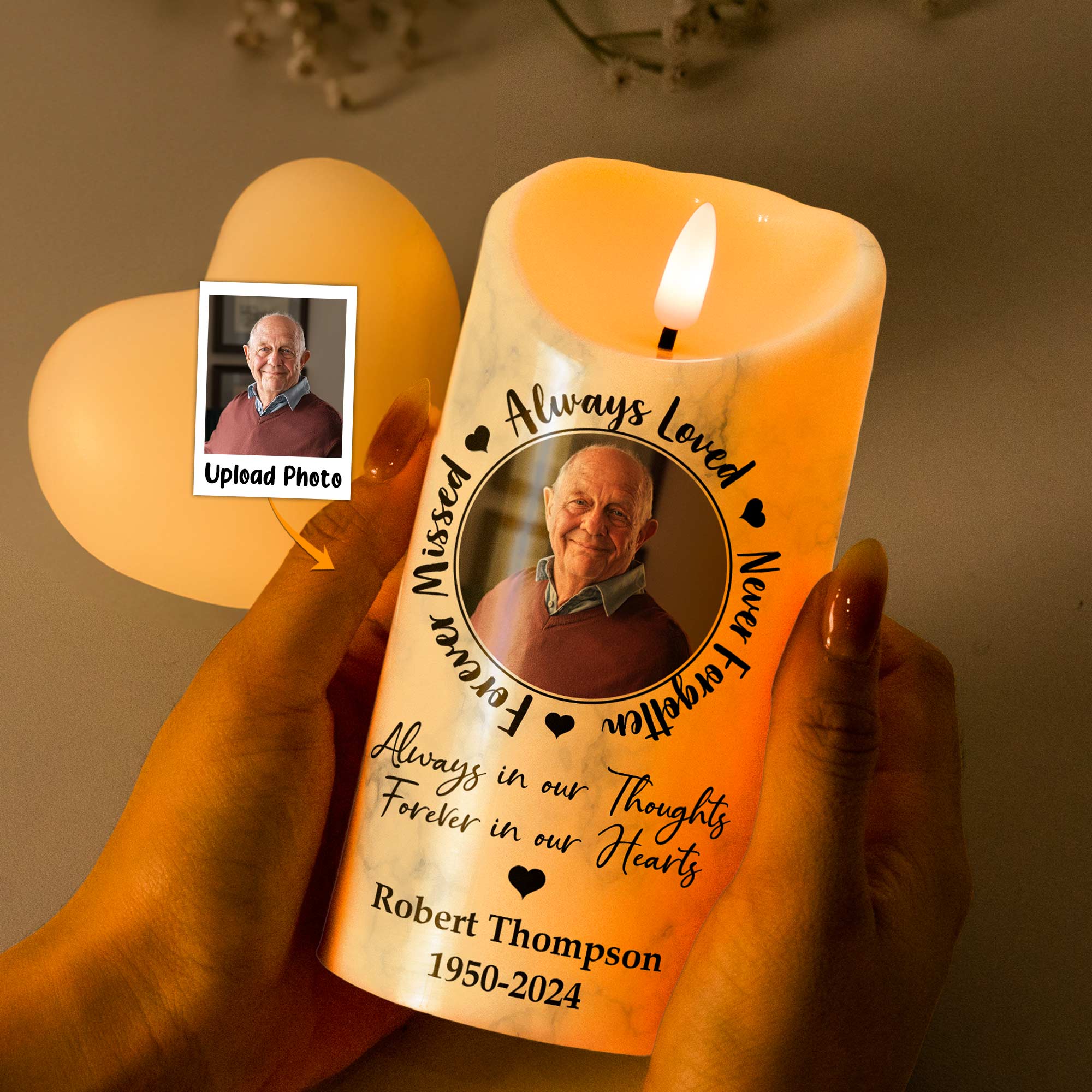 Always Loved, Never Forgotten, Forever Missed - Personalized Photo LED Candle - Image 2