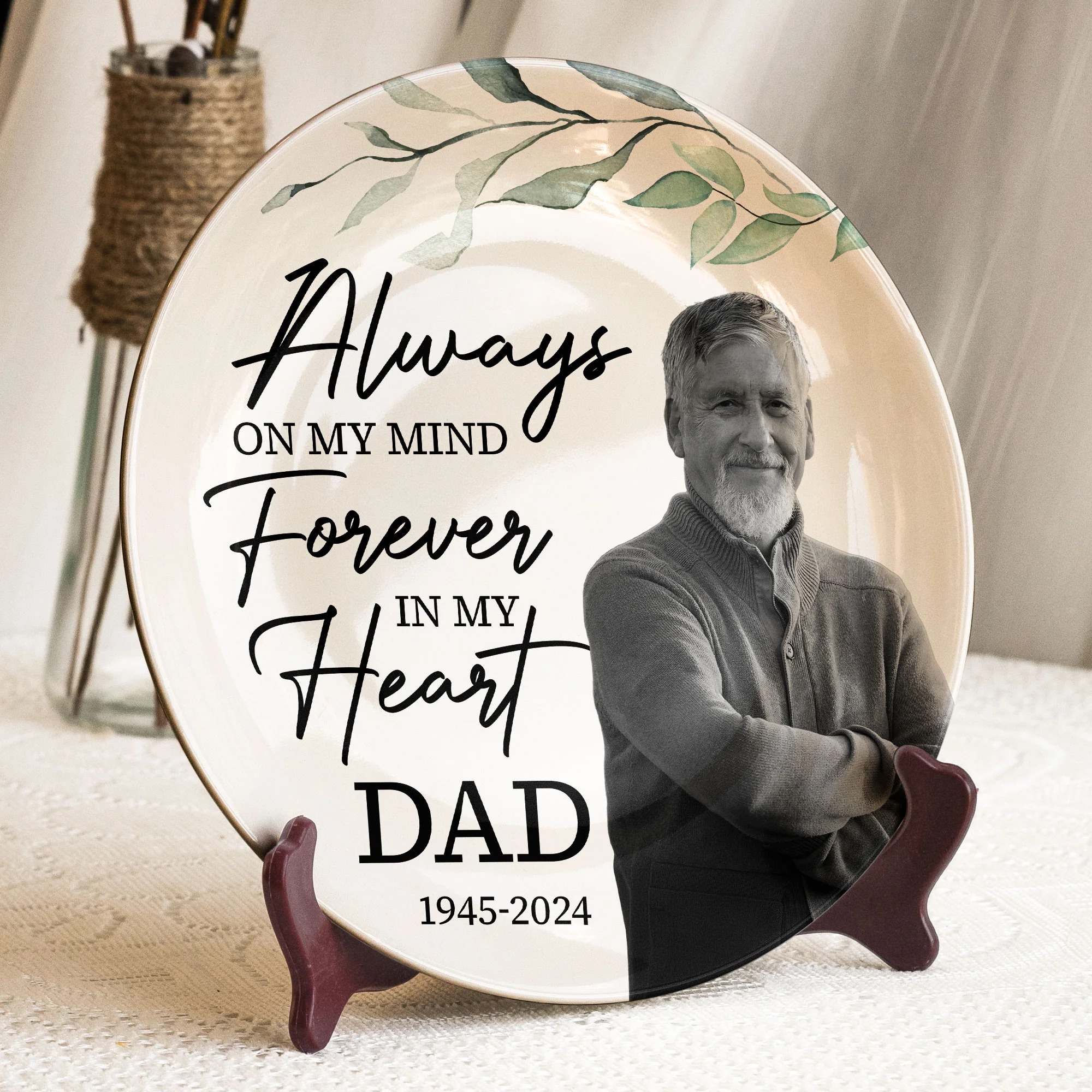 Always On My Mind Forever In My Heart Memorial - Personalized Photo Ceramic Plate - Image 2