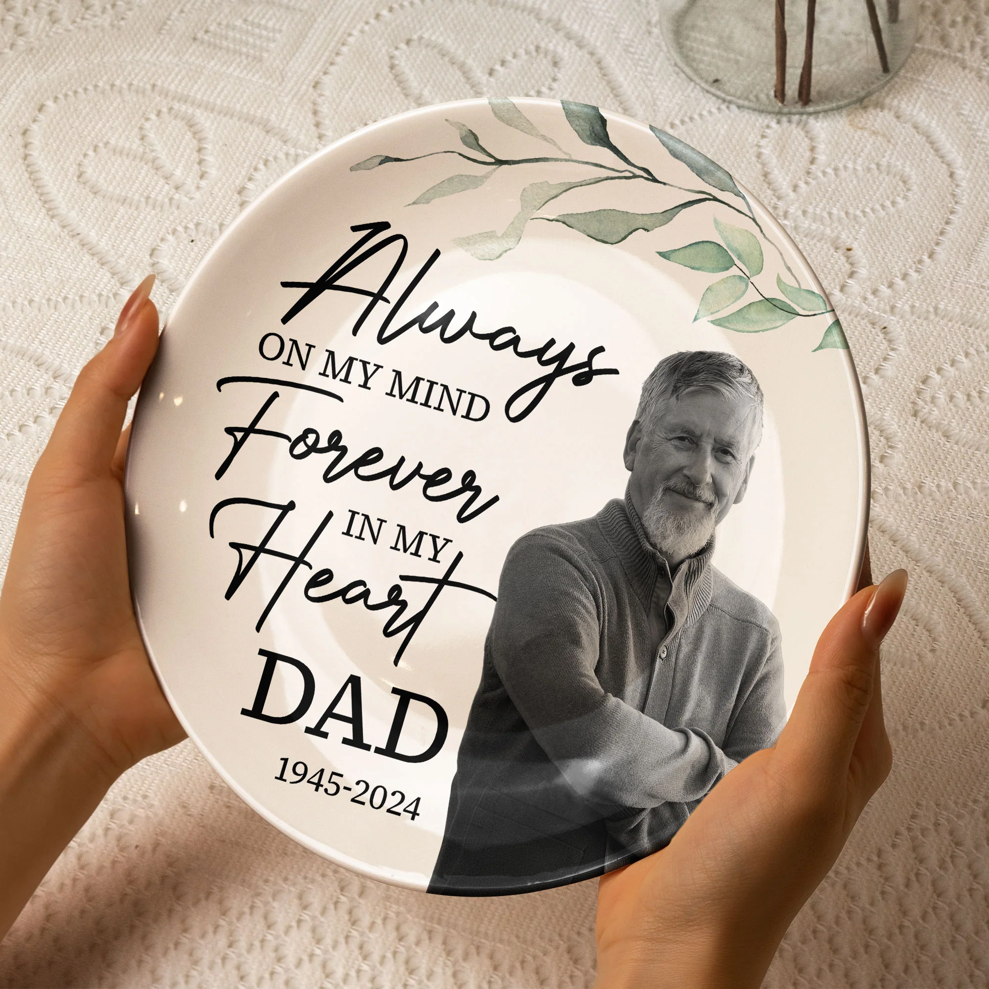 Always On My Mind Forever In My Heart Memorial - Personalized Photo Ceramic Plate - Image 4