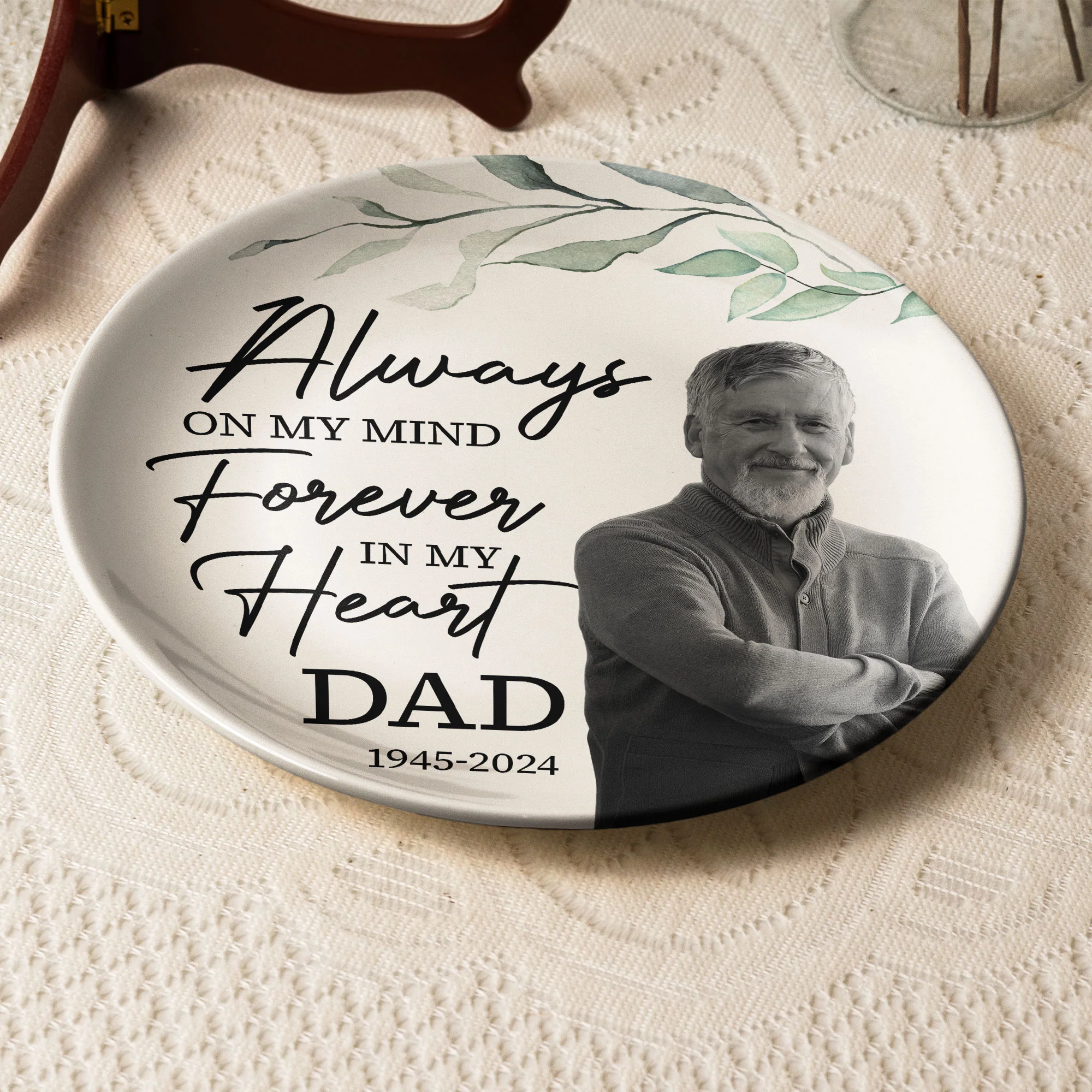 Always On My Mind Forever In My Heart Memorial - Personalized Photo Ceramic Plate - Image 5