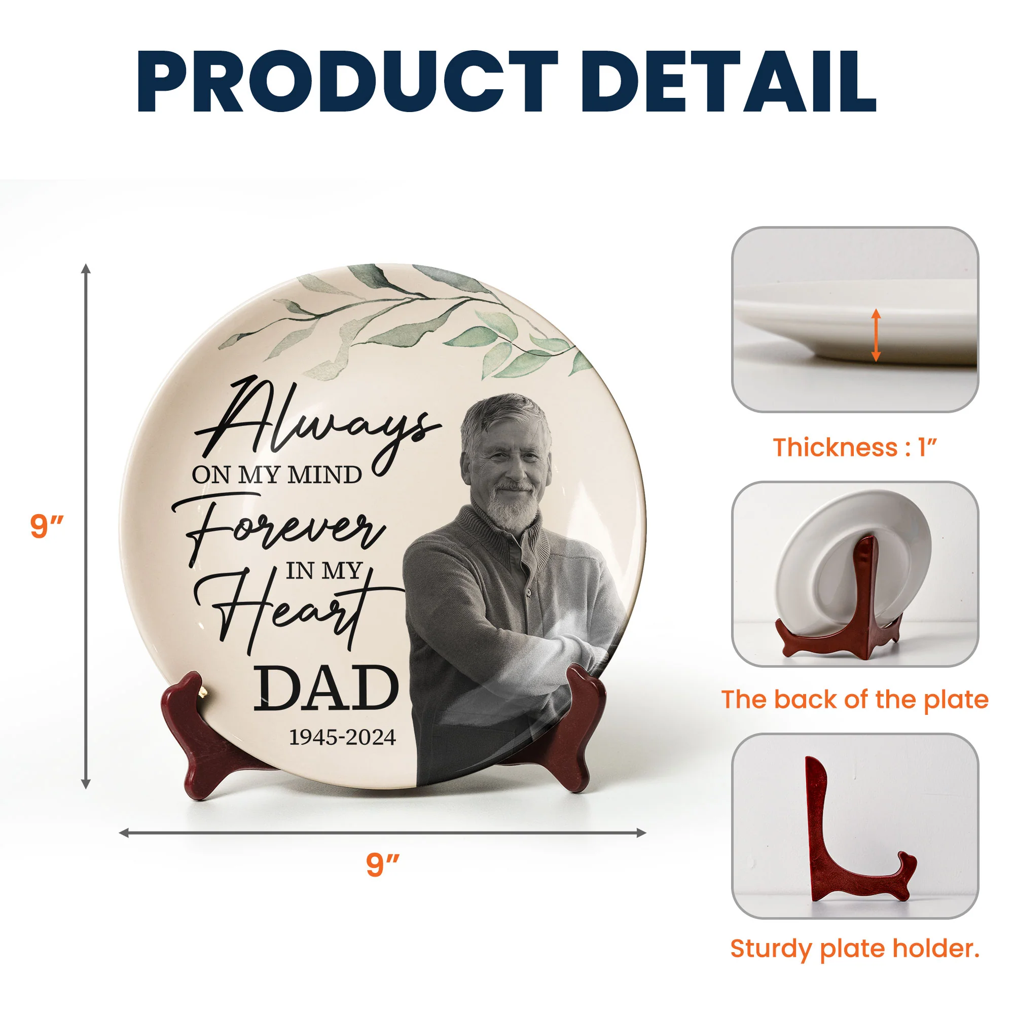 Always On My Mind Forever In My Heart Memorial - Personalized Photo Ceramic Plate - Image 6