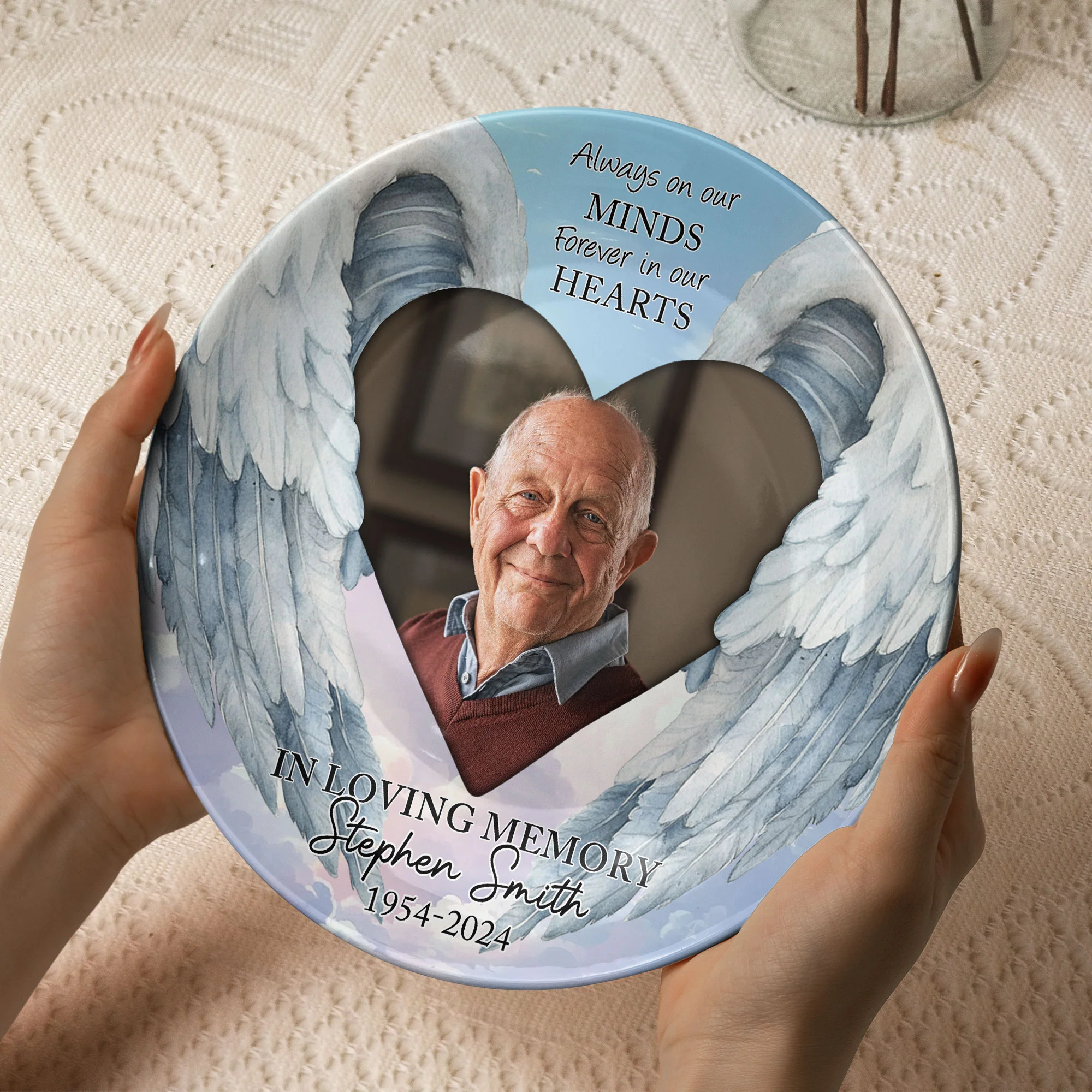 Always On Our Minds Forever In Our Hearts - Personalized Photo Ceramic Plate - Image 4