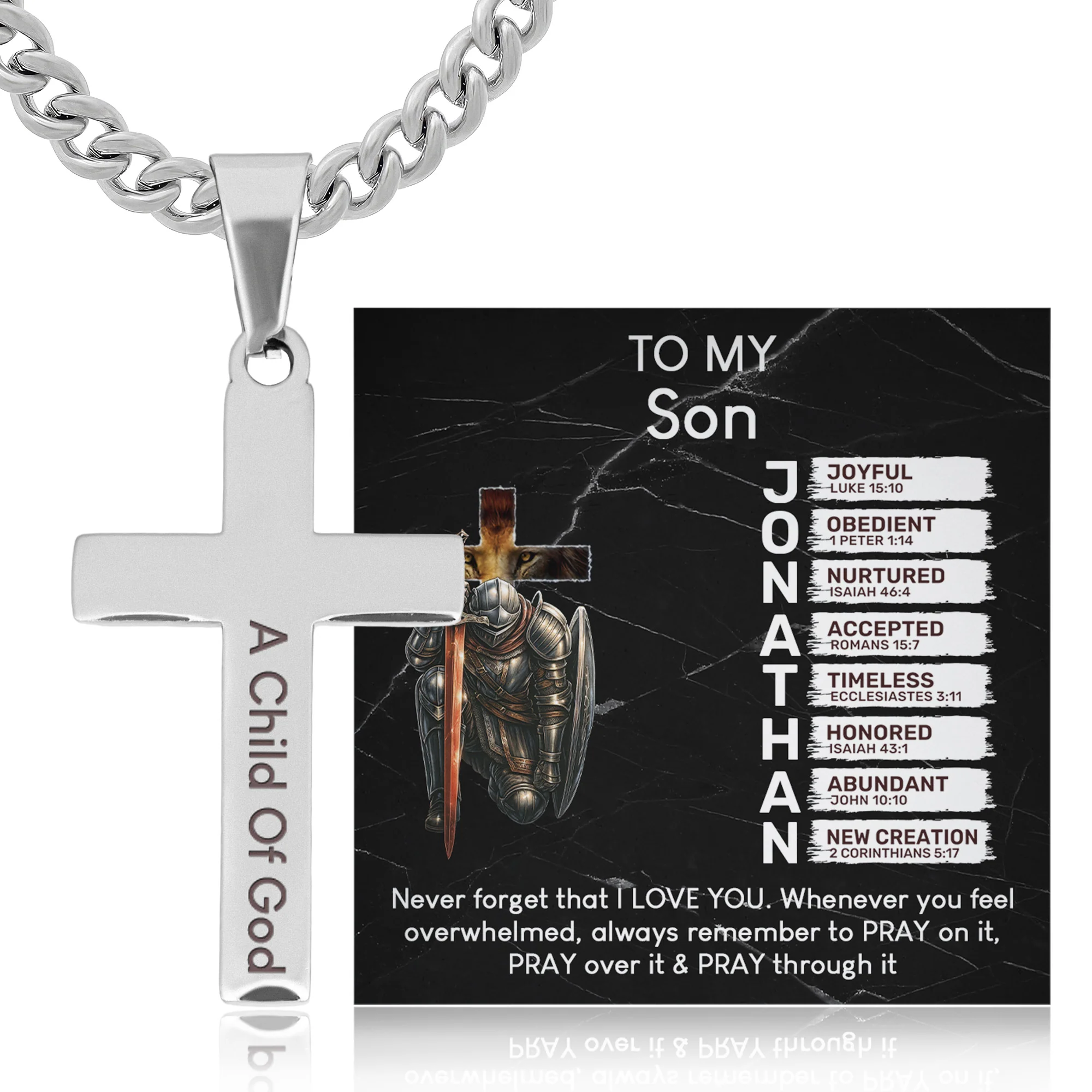 Always Remember To Pray On It, Pray Over It & Pray Through It - Personalized Cross Necklace With Card - Image 2