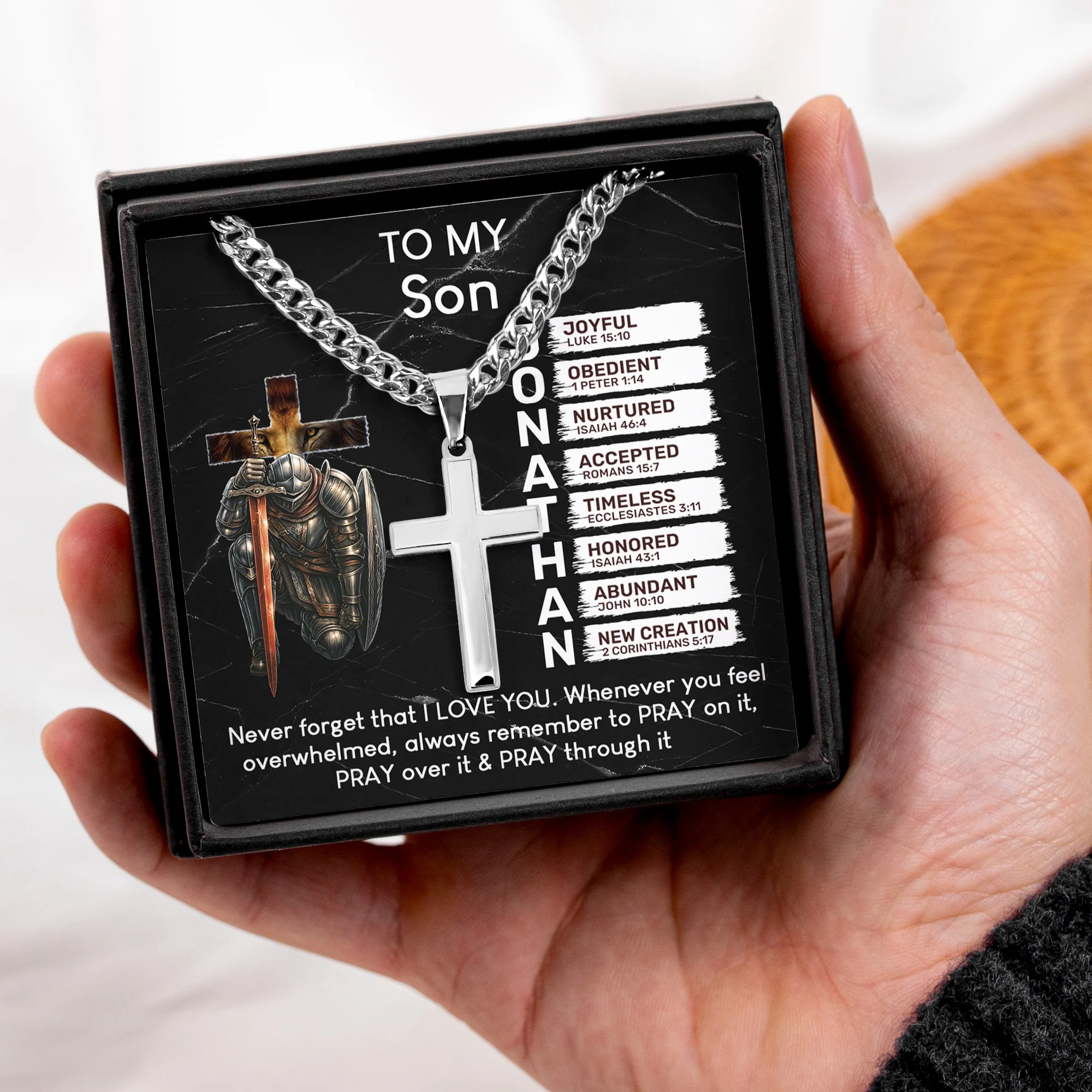 Always Remember To Pray On It, Pray Over It & Pray Through It - Personalized Cross Necklace With Card - Image 4