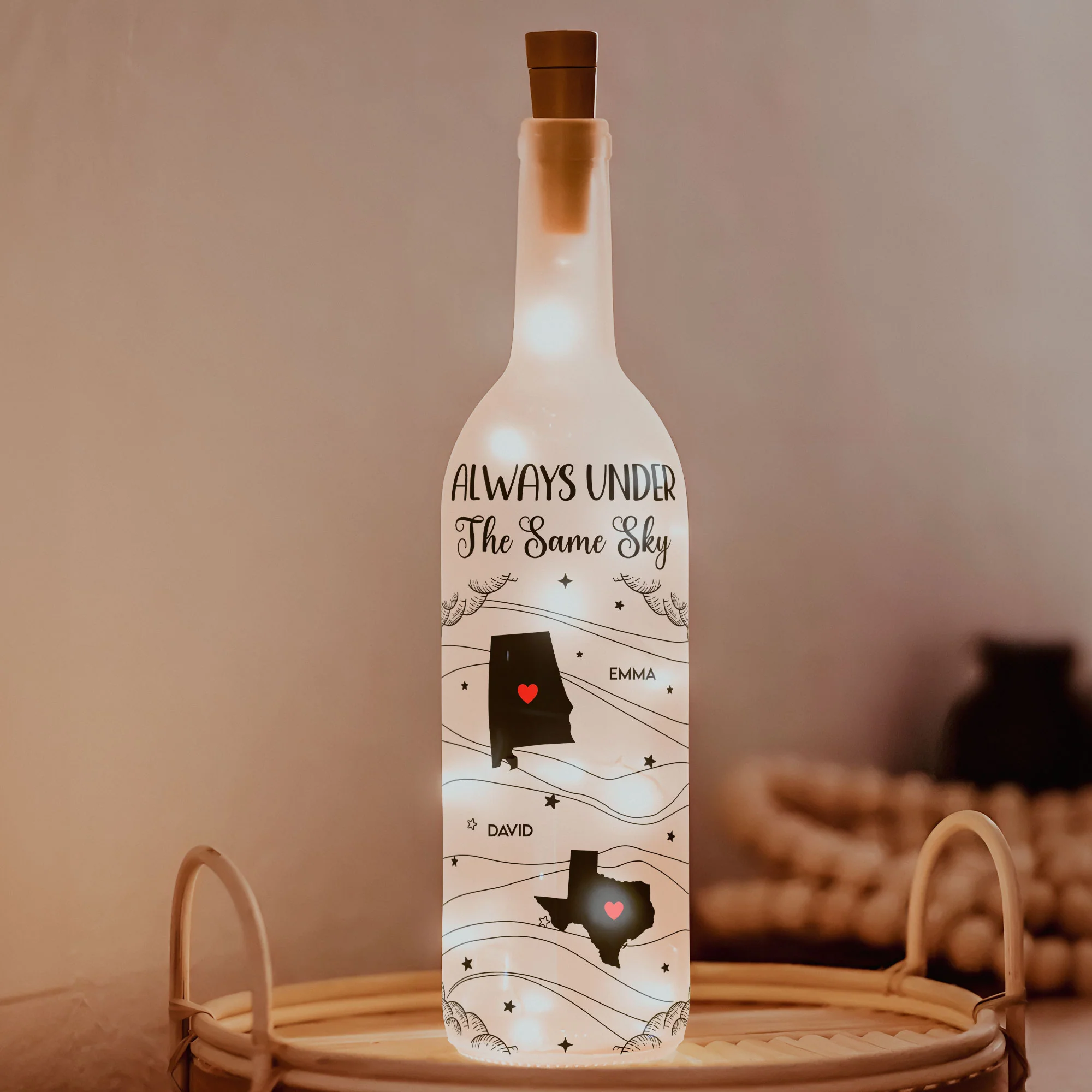 Always Under The Same Sky Gift For Couple - Personalized Bottle Lamp - Image 4