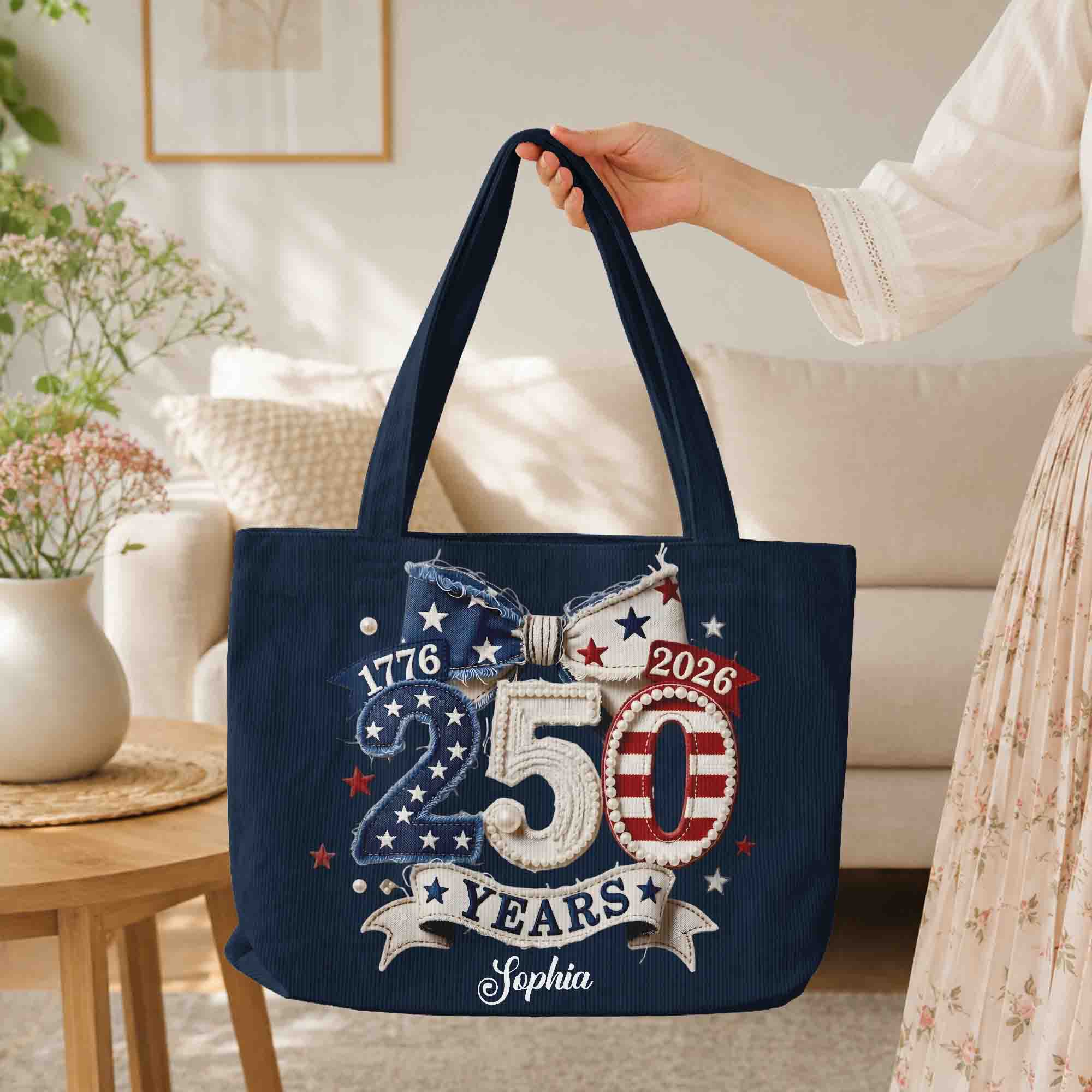 America 250Th Anniversary Faux Pattern - Personalized Tote Bag