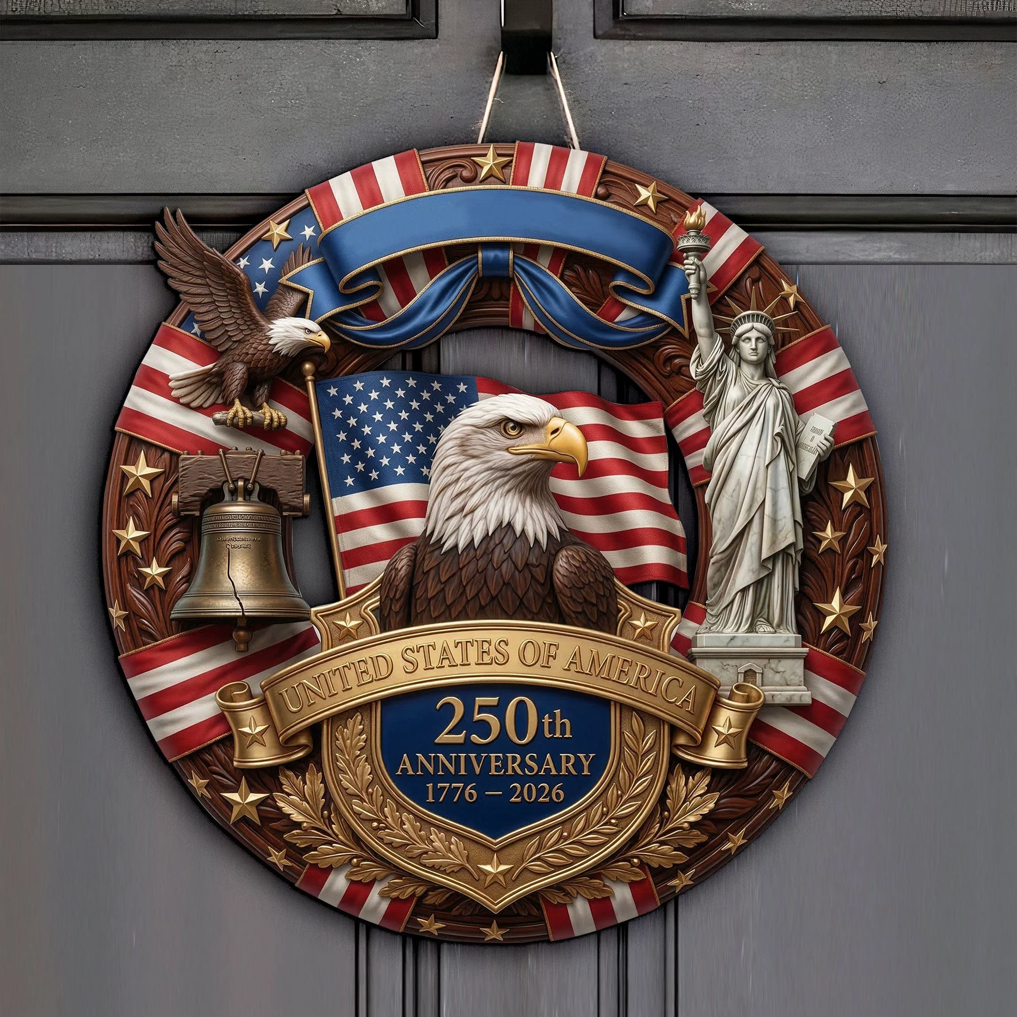America 250th Anniversary Gifts For Mom, Dad Faux Pattern - Personalized Wood Sign - Image 3