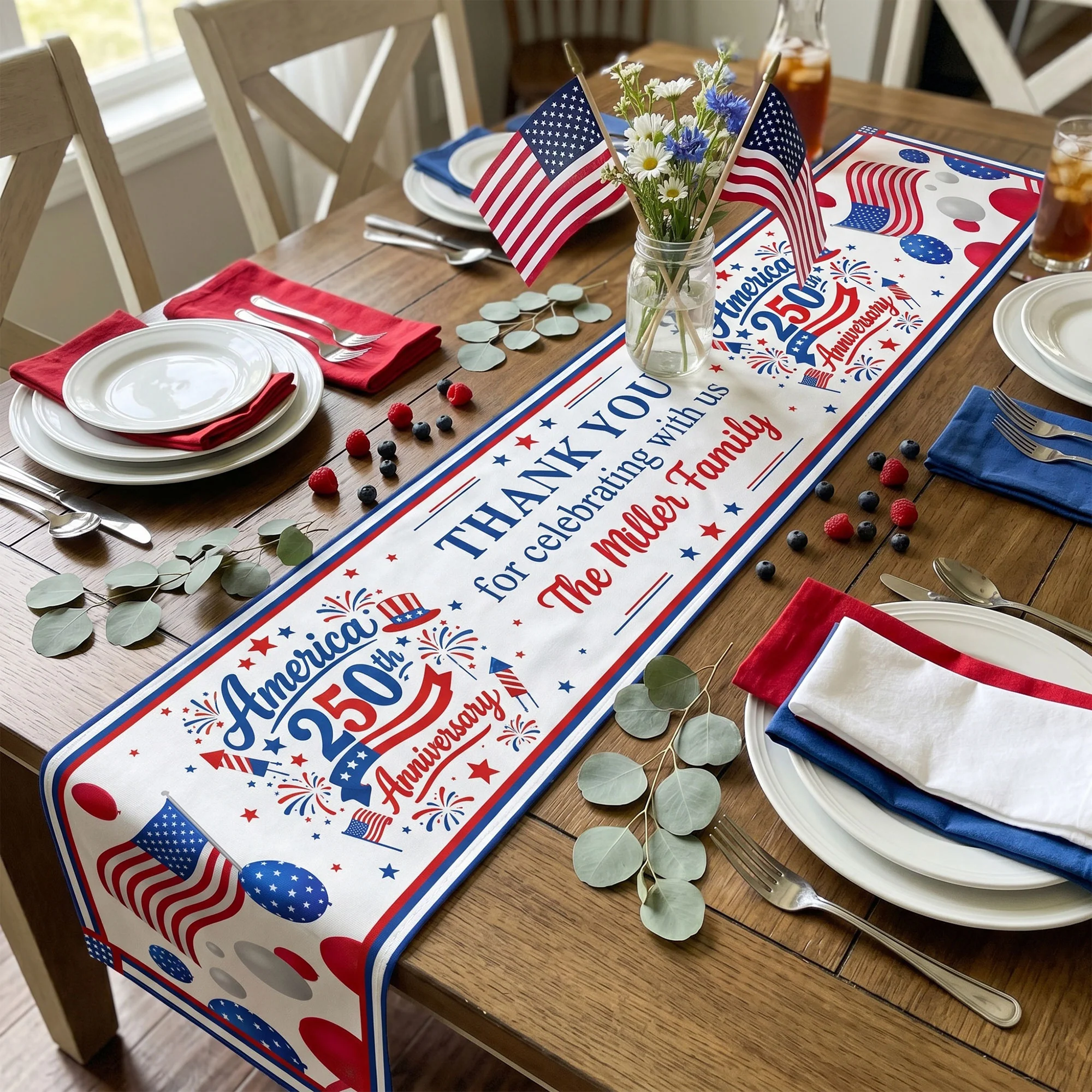 America 250th Anniversary Thank You For Celebrating With Us - Personalized Table Runner - Image 2