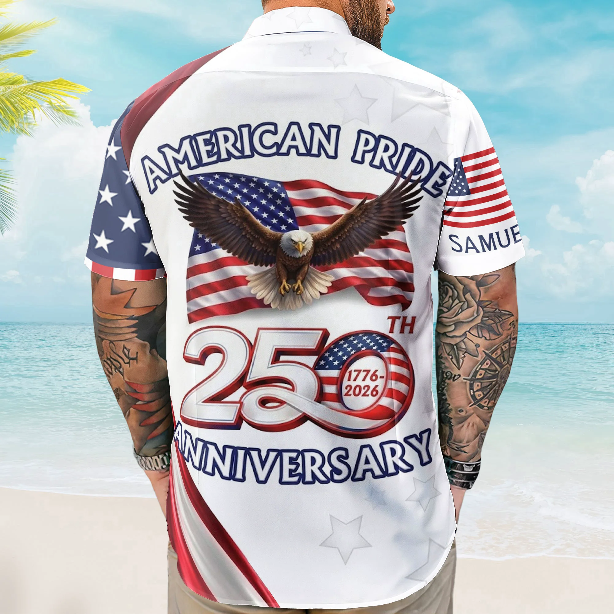 America 250th Anniversary USA Pride Patriotic Eagle - Personalized Hawaiian Shirt - Image 3