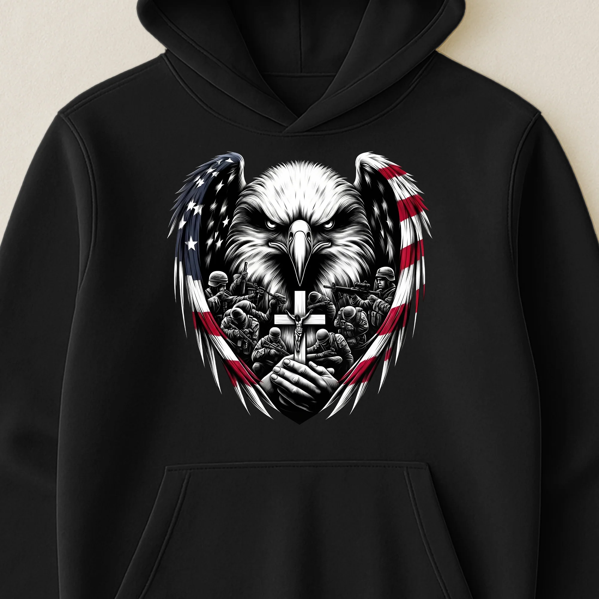 American Eagle Wings & Soldiers Praying Cross - Shirt - Image 7