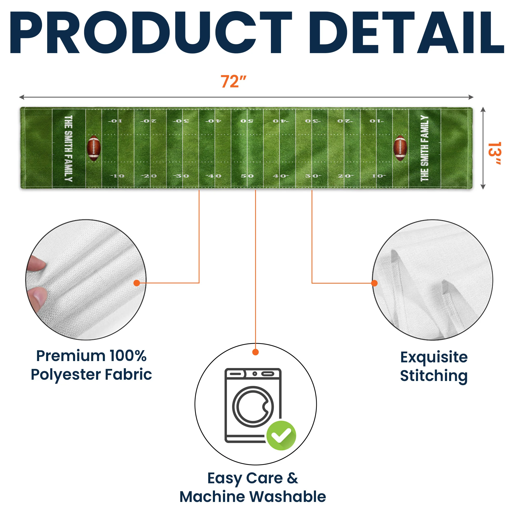 American Football, Custom Family Name - Personalized Table Runner - Image 6