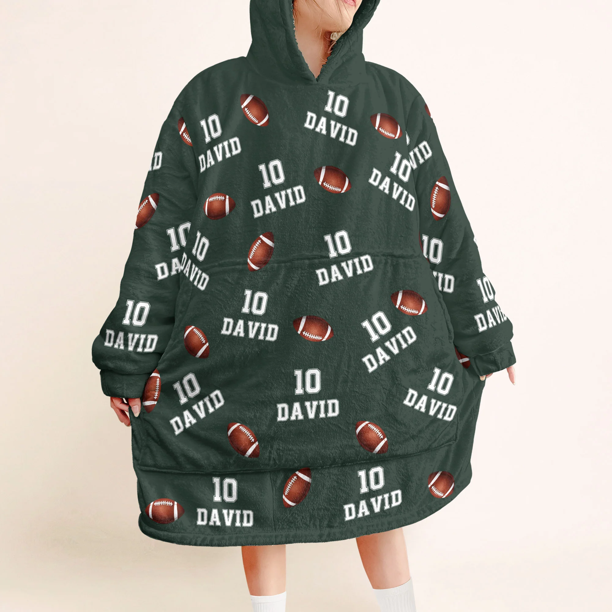American Football  Custom Name, Number - Personalized Oversized Blanket Hoodie - Image 2