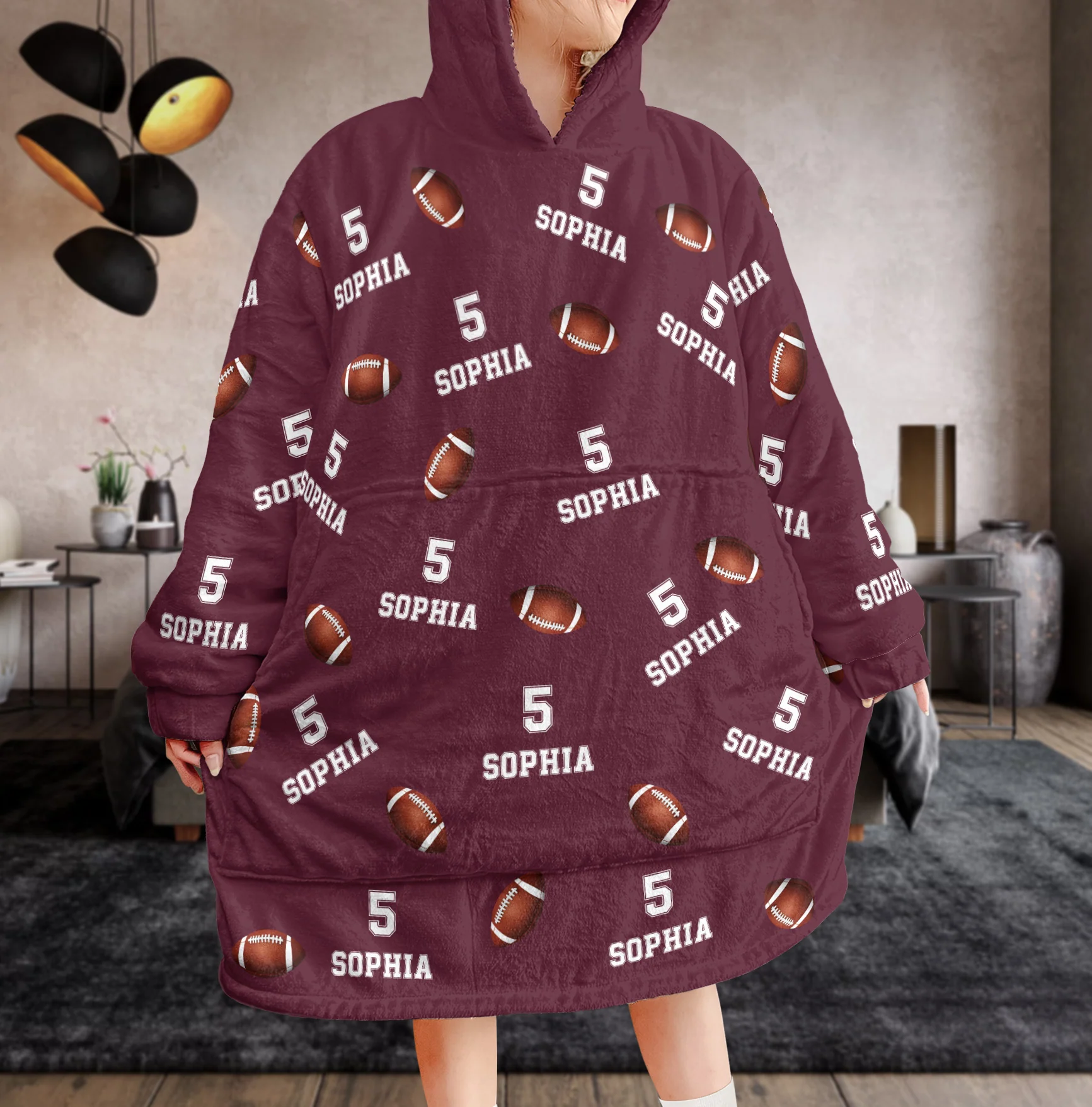 American Football  Custom Name, Number - Personalized Oversized Blanket Hoodie - Image 3