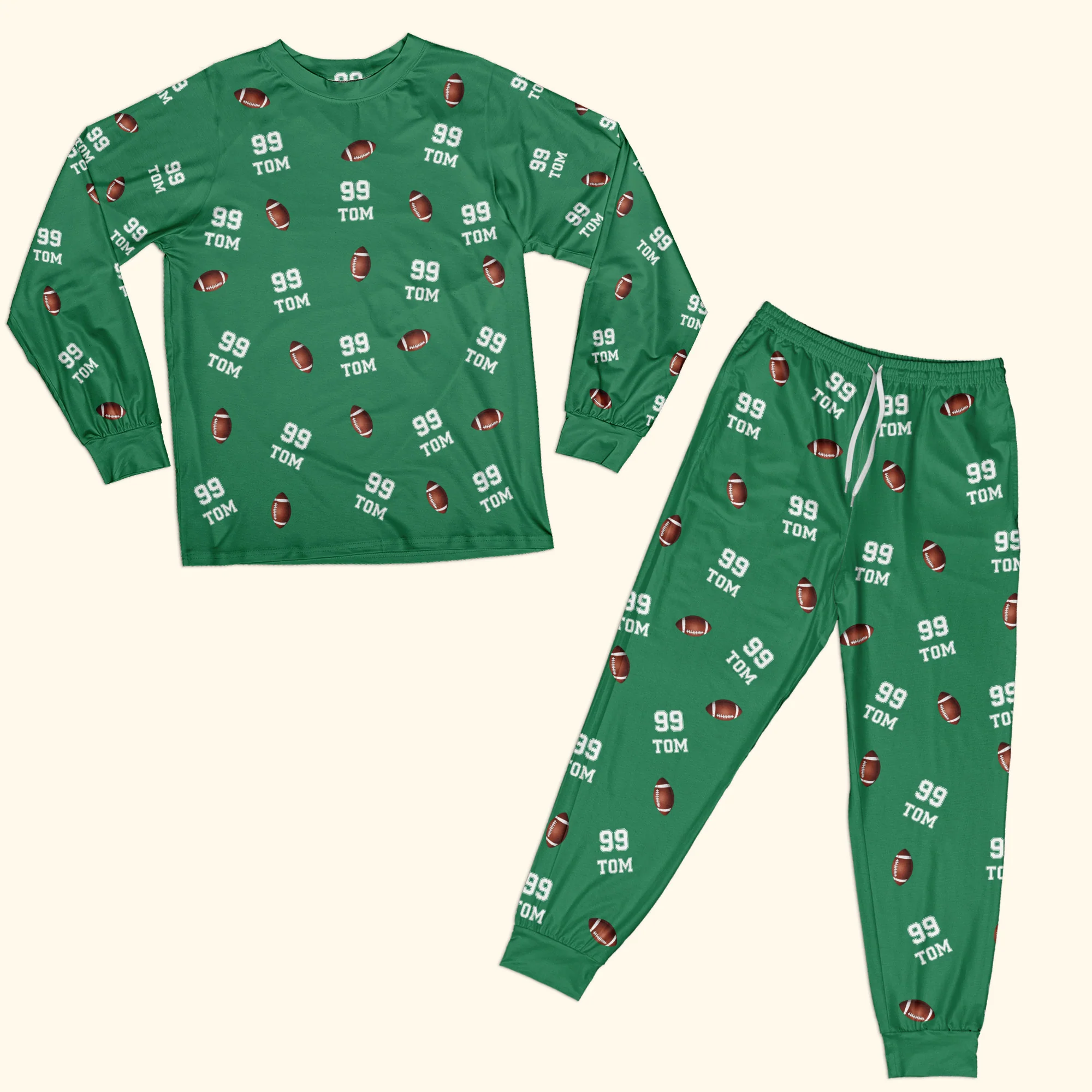 American Football Custom Name, Number - Personalized Pajama Set - Image 2