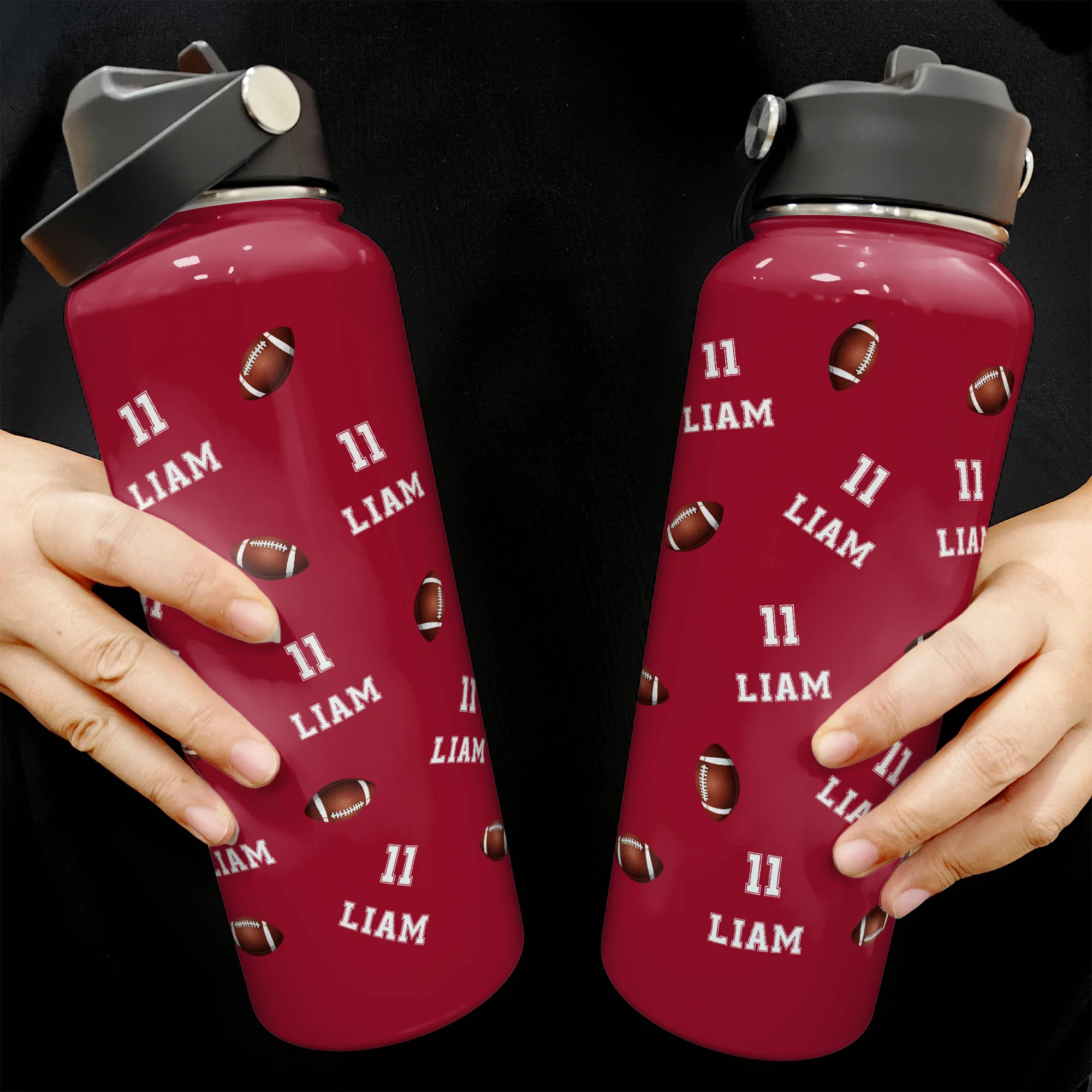 American Football Custom Name, Number - Personalized Stainless Steel Water Bottle - Image 3