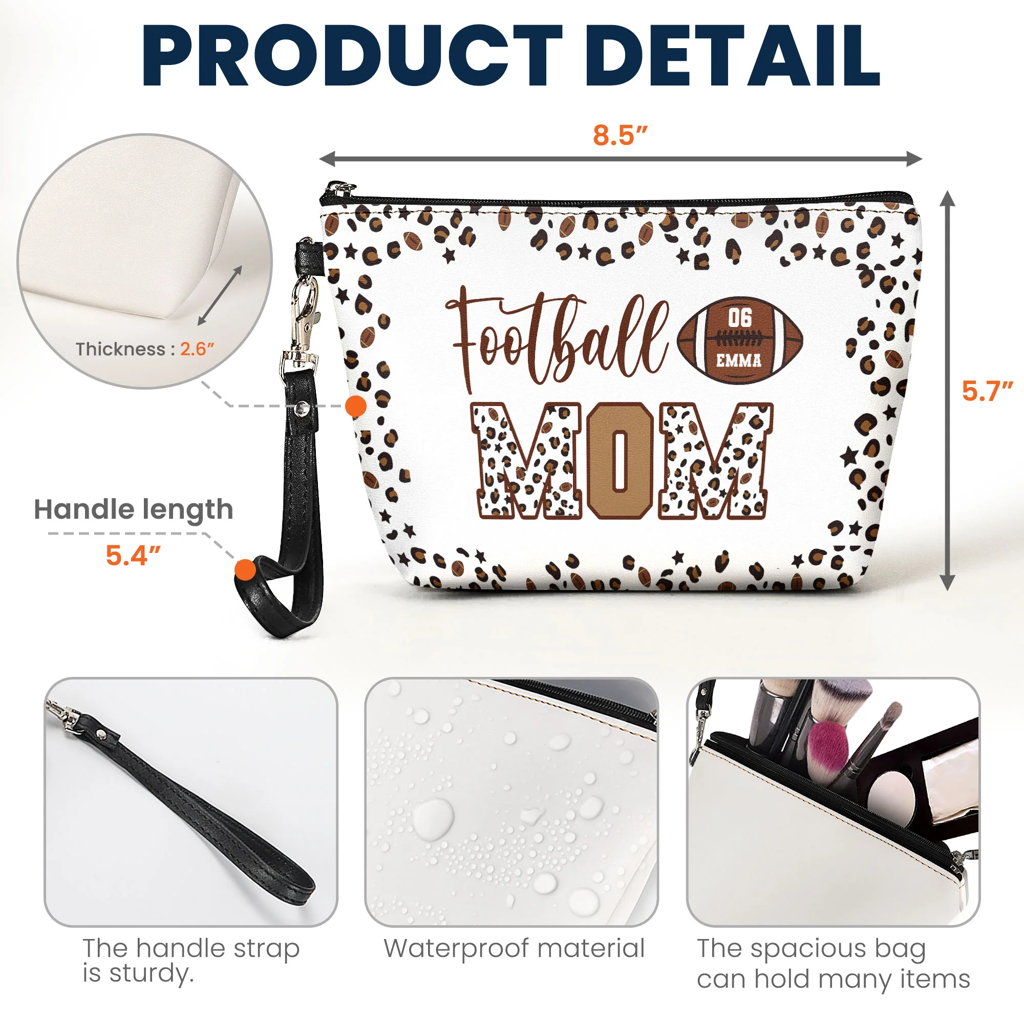 American Football Mom Leopard Pattern - Personalized Cosmetic Bag - Image 5