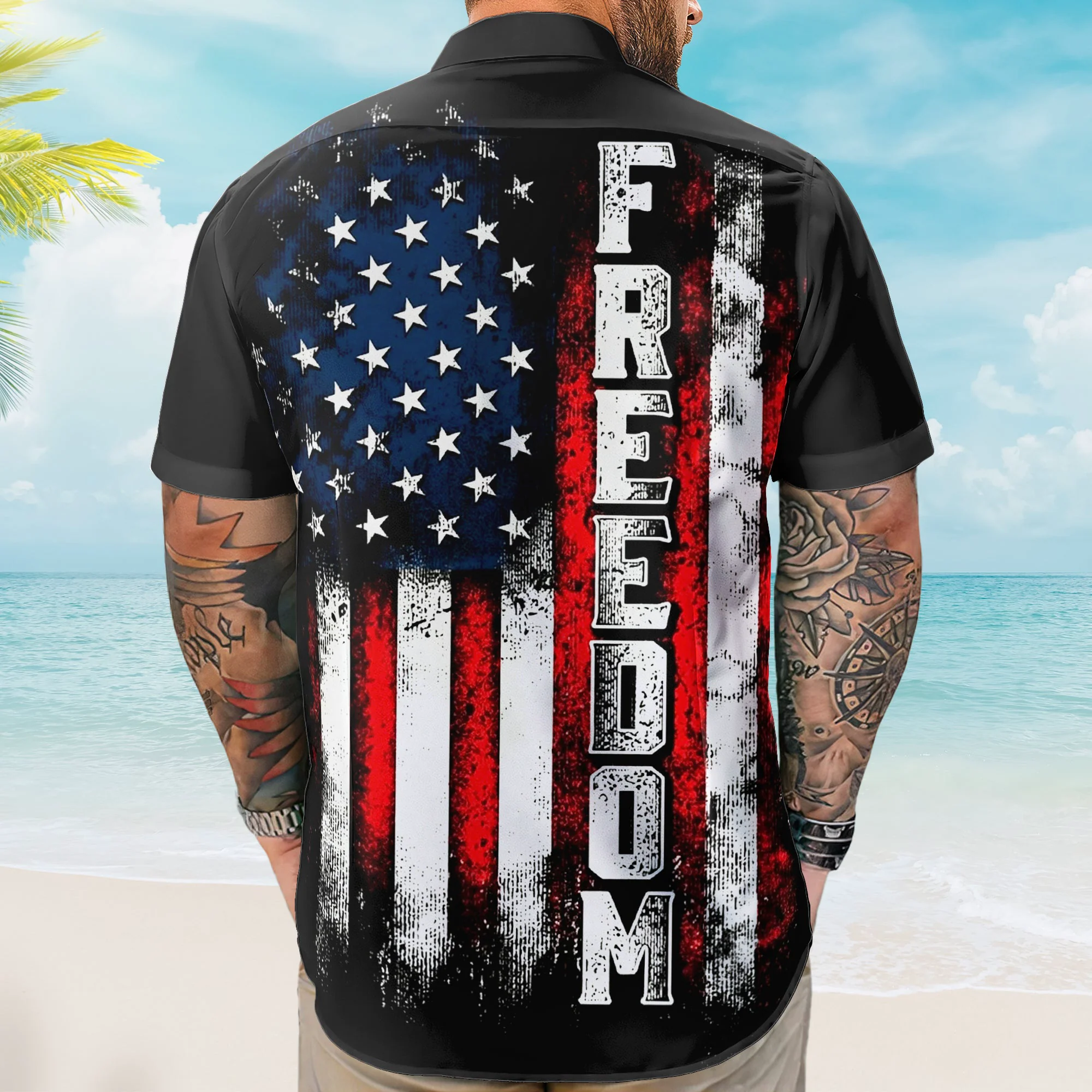 American Freedom Flag Patriotic Design - Personalized Hawaiian Shirt - Image 3