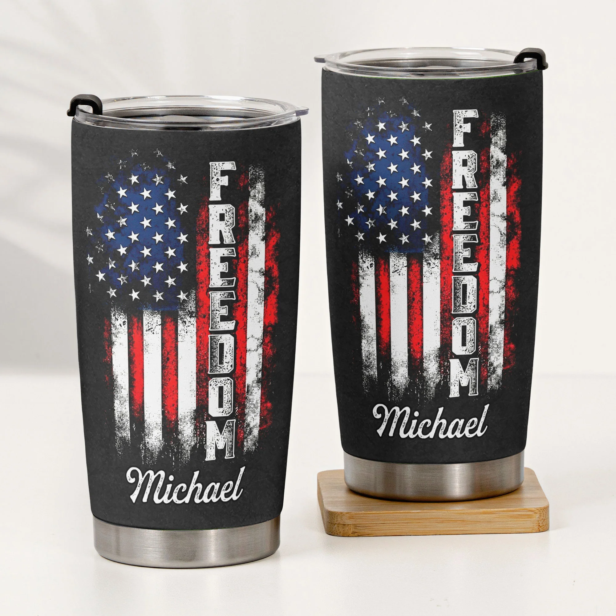 American Freedom Flag Patriotic Design - Personalized Tumbler Cup - Image 3