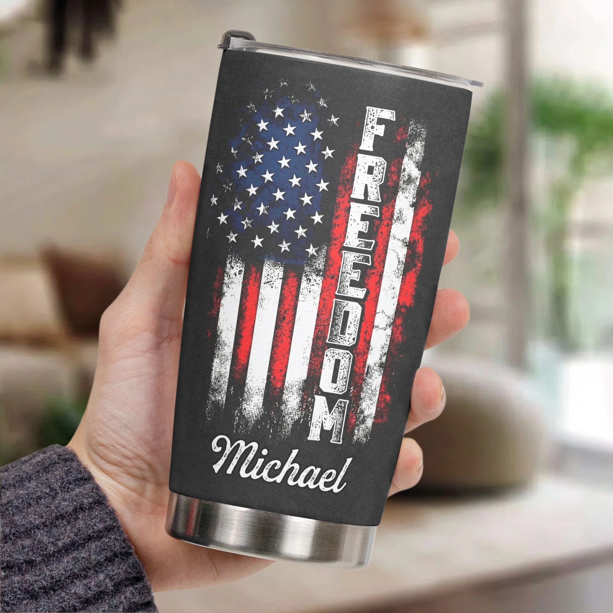 American Freedom Flag Patriotic Design - Personalized Tumbler Cup - Image 4