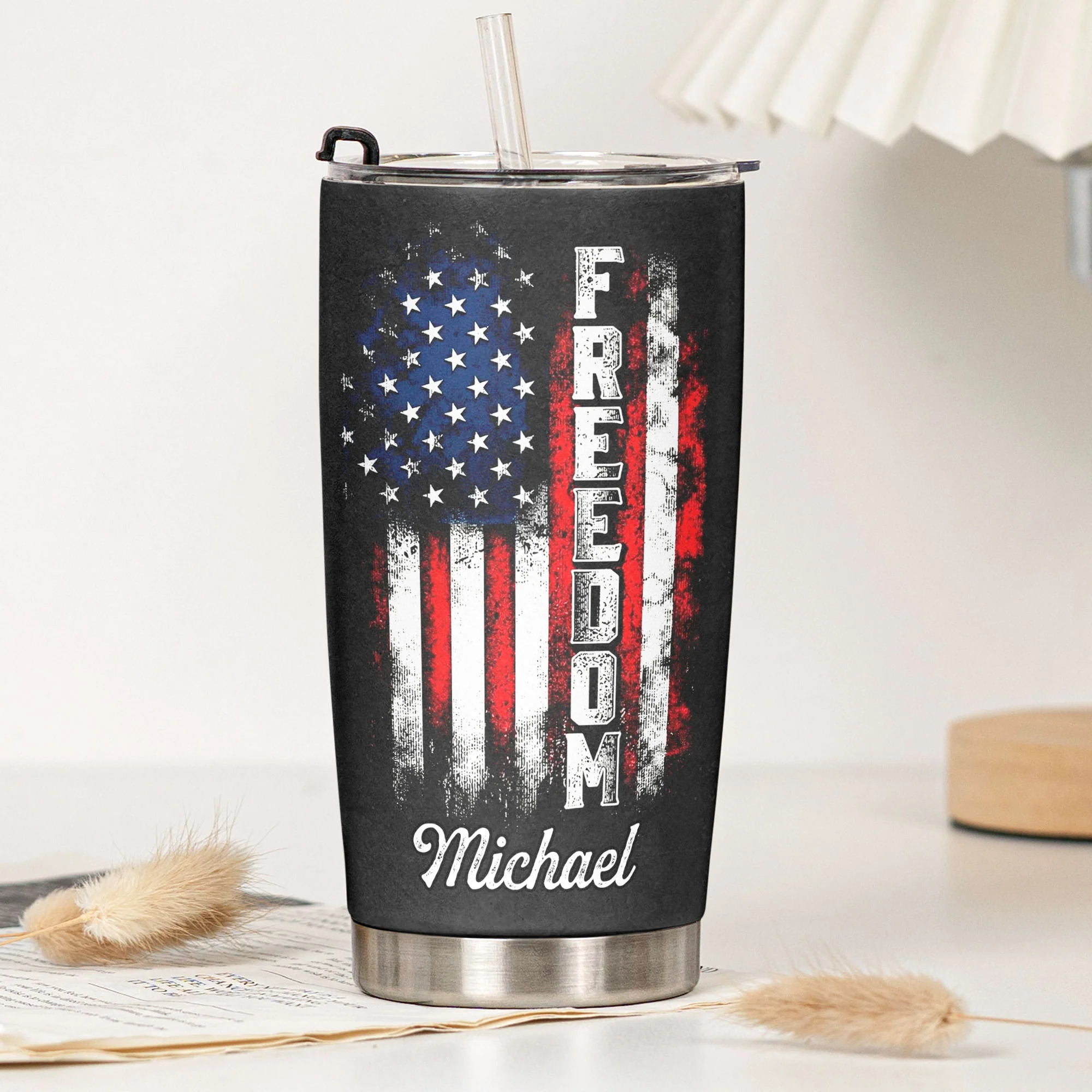 American Freedom Flag Patriotic Design - Personalized Tumbler Cup - Image 5
