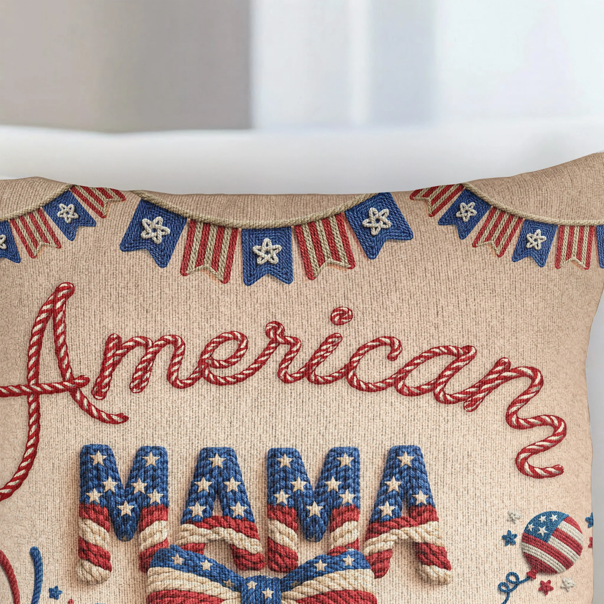 American Mama Grandma 250th Birthday USA Faux Pattern - Personalized Pillow Cover - Image 2