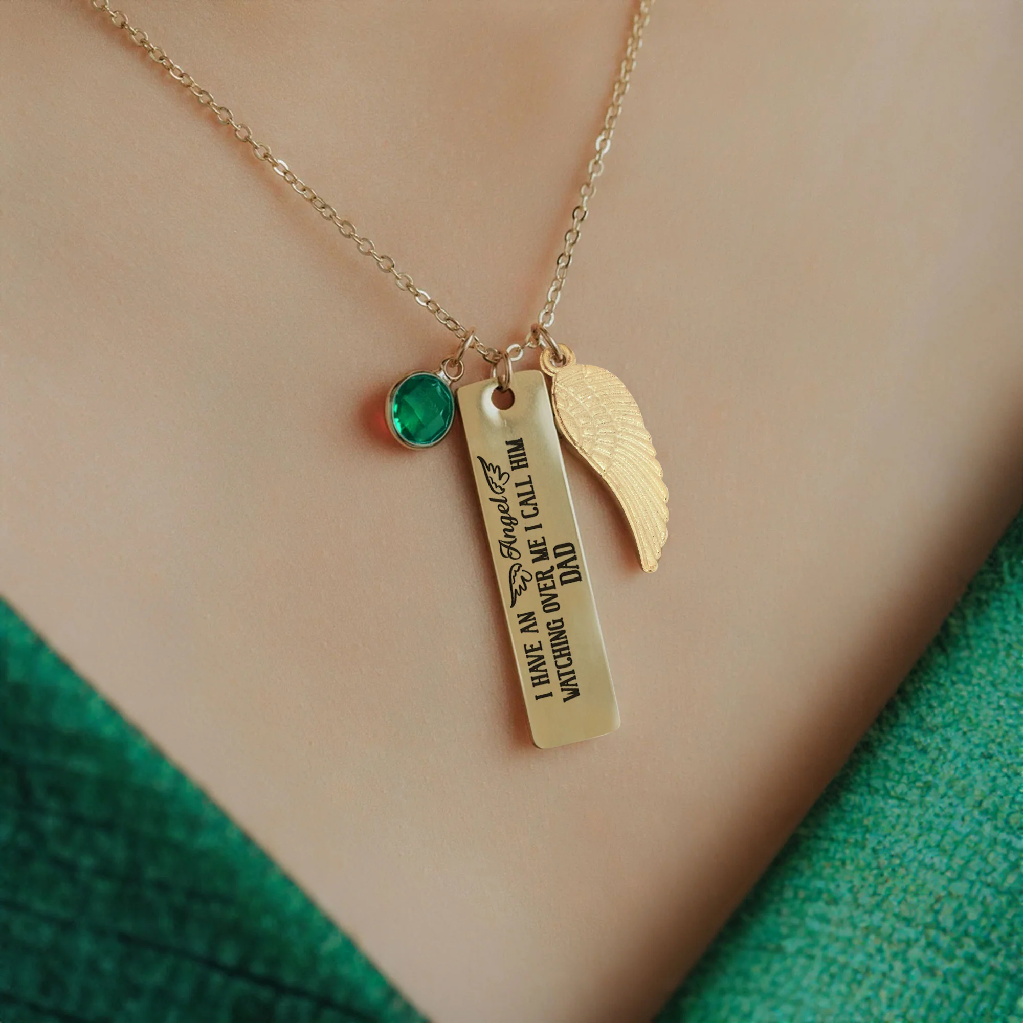 An Angel Watching Over Me I Call Him Dad - Personalized Birthstone Memorial Necklace - Image 3