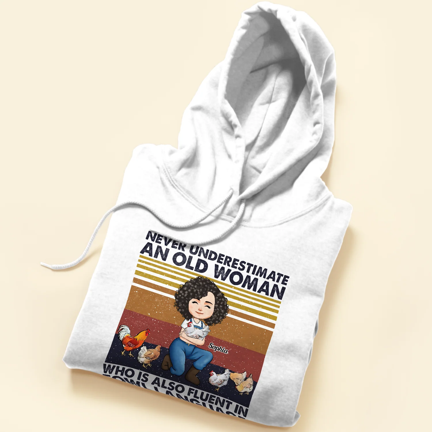 An Old Woman Who Is Fluent In Fowl Language - Personalized Shirt - Birthday Gift For Girl, Woman, Farmers, Chicken Lady - Image 5