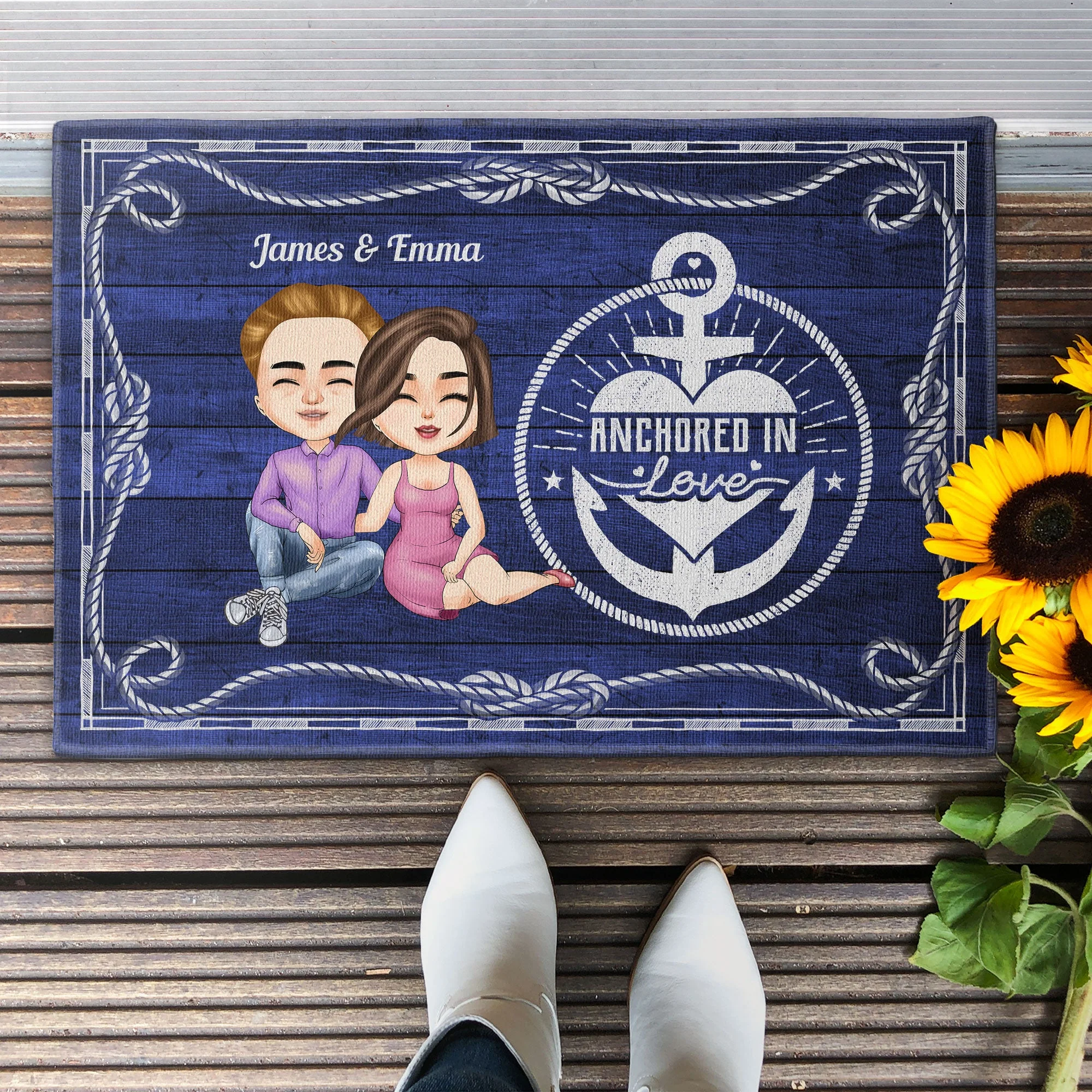 Anchored In Love - Personalized Doormat - Birthday, Anniversary Gift For Family, Husband, Wife, Lover - Image 2
