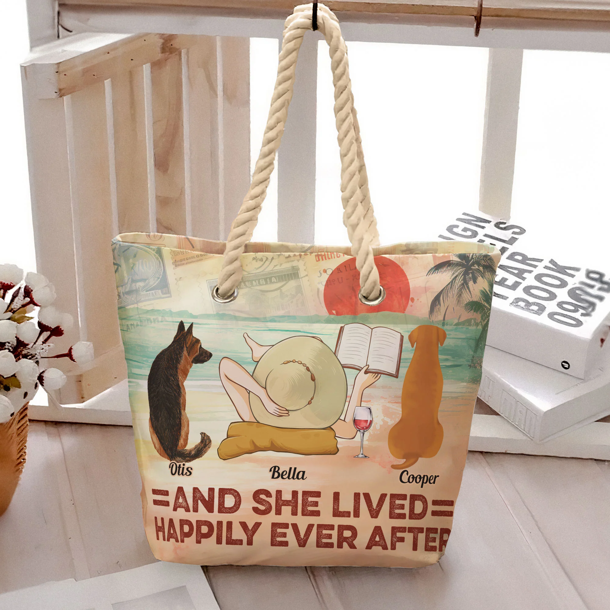 And She Lived Happily Ever After - Personalized Beach Bag - Image 4