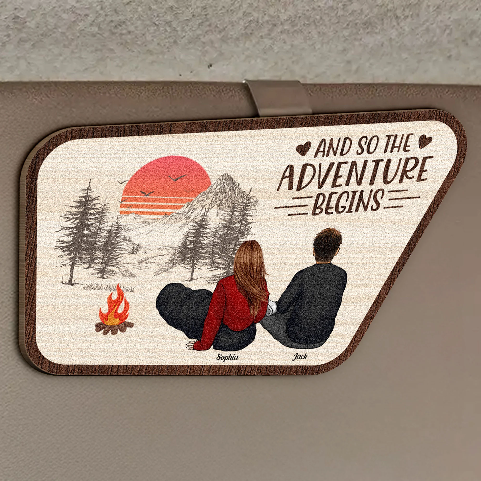 And So The Adventure Begins - Personalized Wooden Car Visor Clip - Image 2