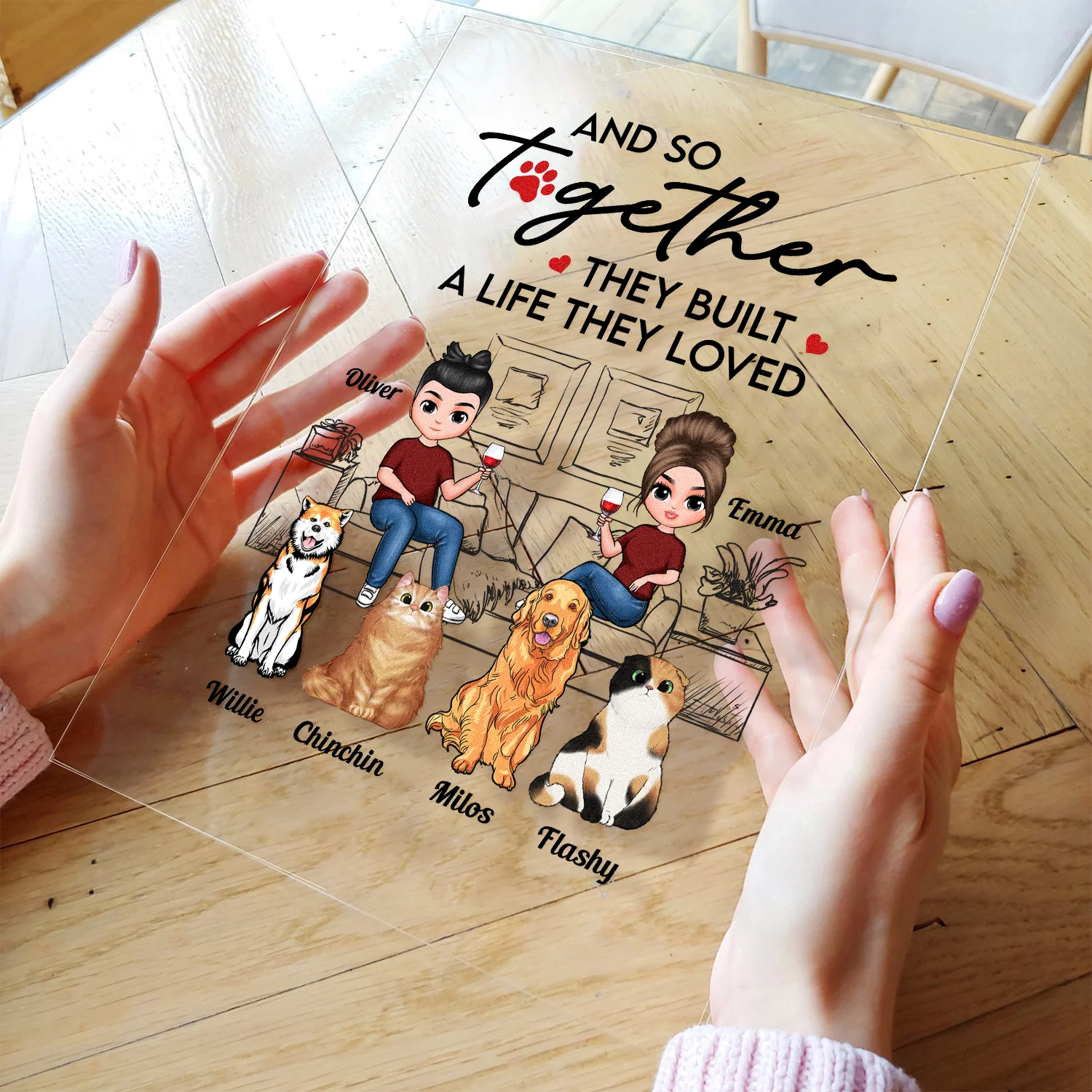And So Together They Built A Life They Loved - Personalized Acrylic Plaque - Birthday, Anniversary, Home Decor Gift For Family, Dog & Cat Lovers - Image 4