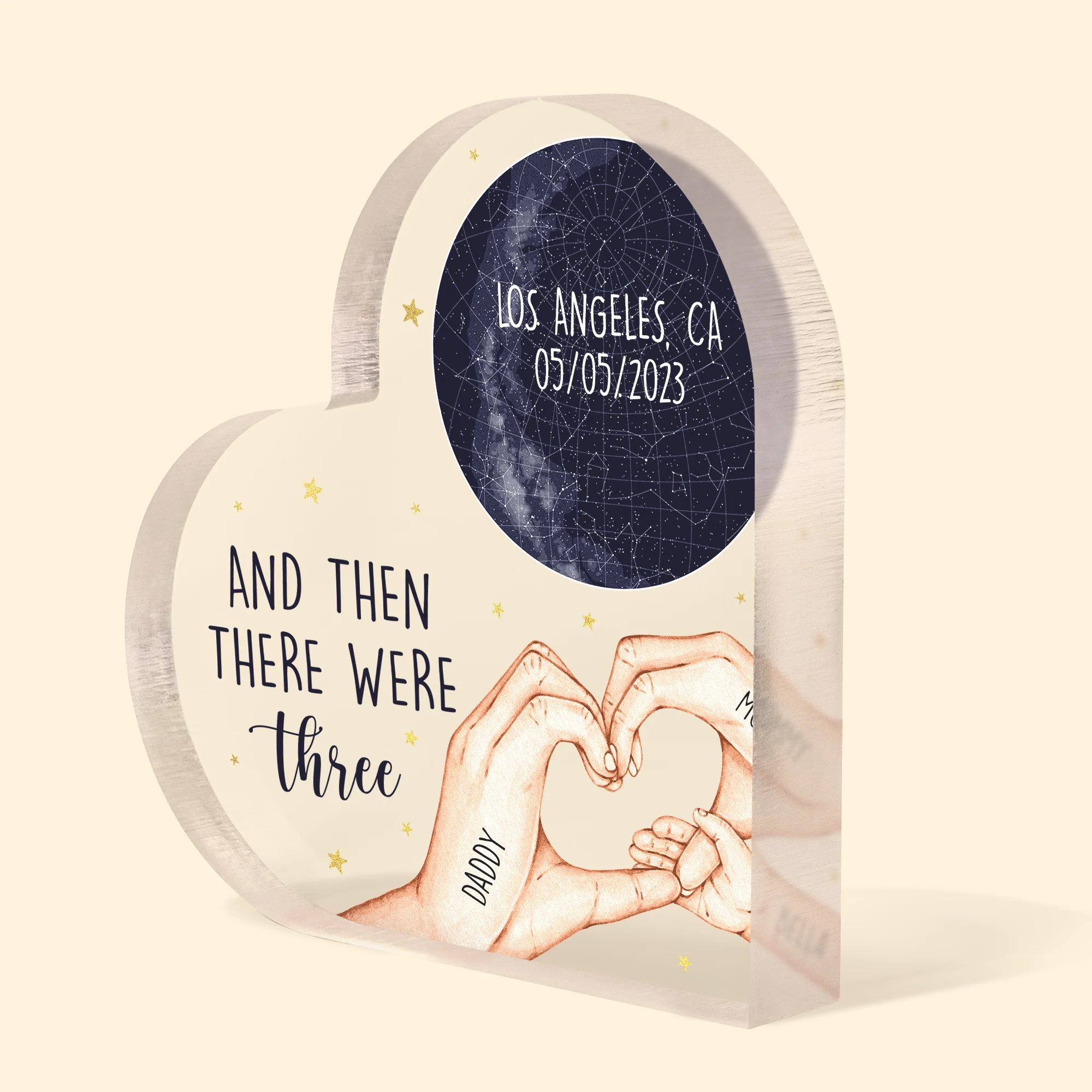 And Then There Were Three - Personalized Heart Shaped Acrylic Plaque - Image 2