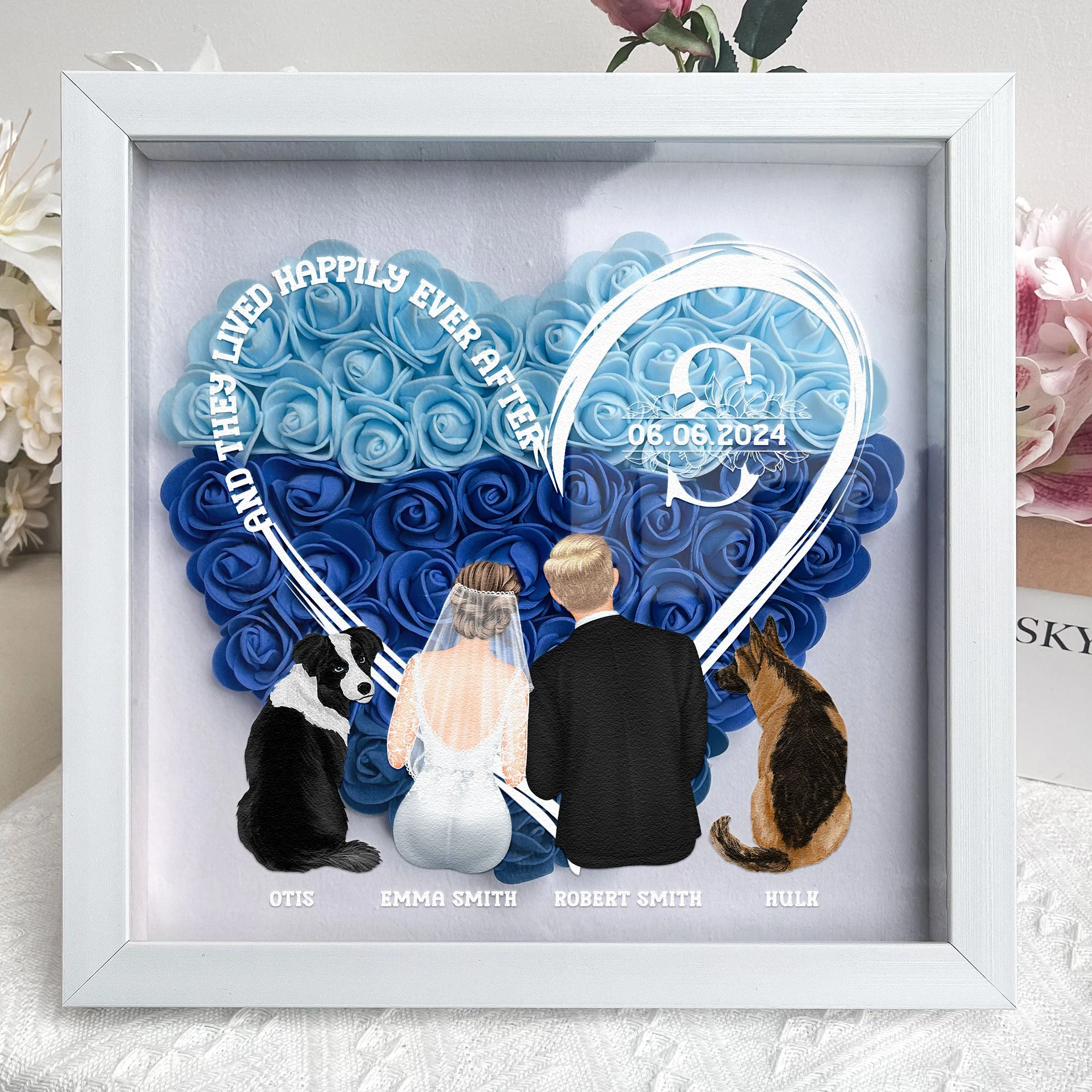 And They Lived Happily Ever After - Personalized Flower Shadow Box - Image 2