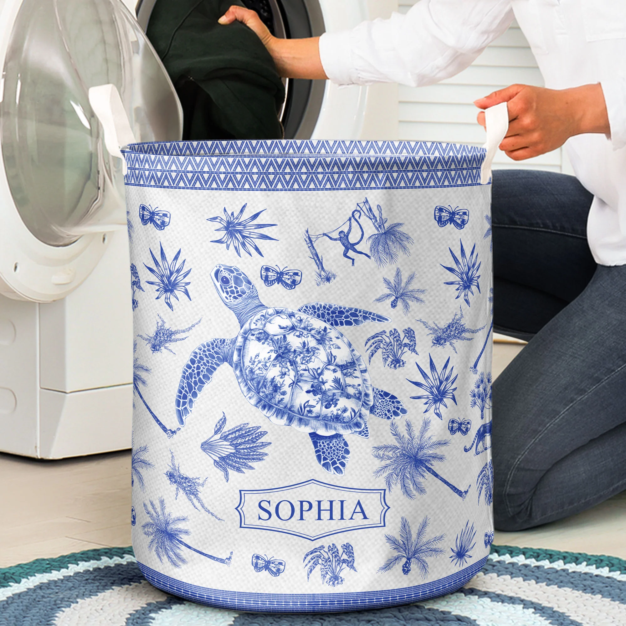 Animal Lovers Chinoiserie Toile De Jouy - Personalized Laundry Storage Basket - Image 3