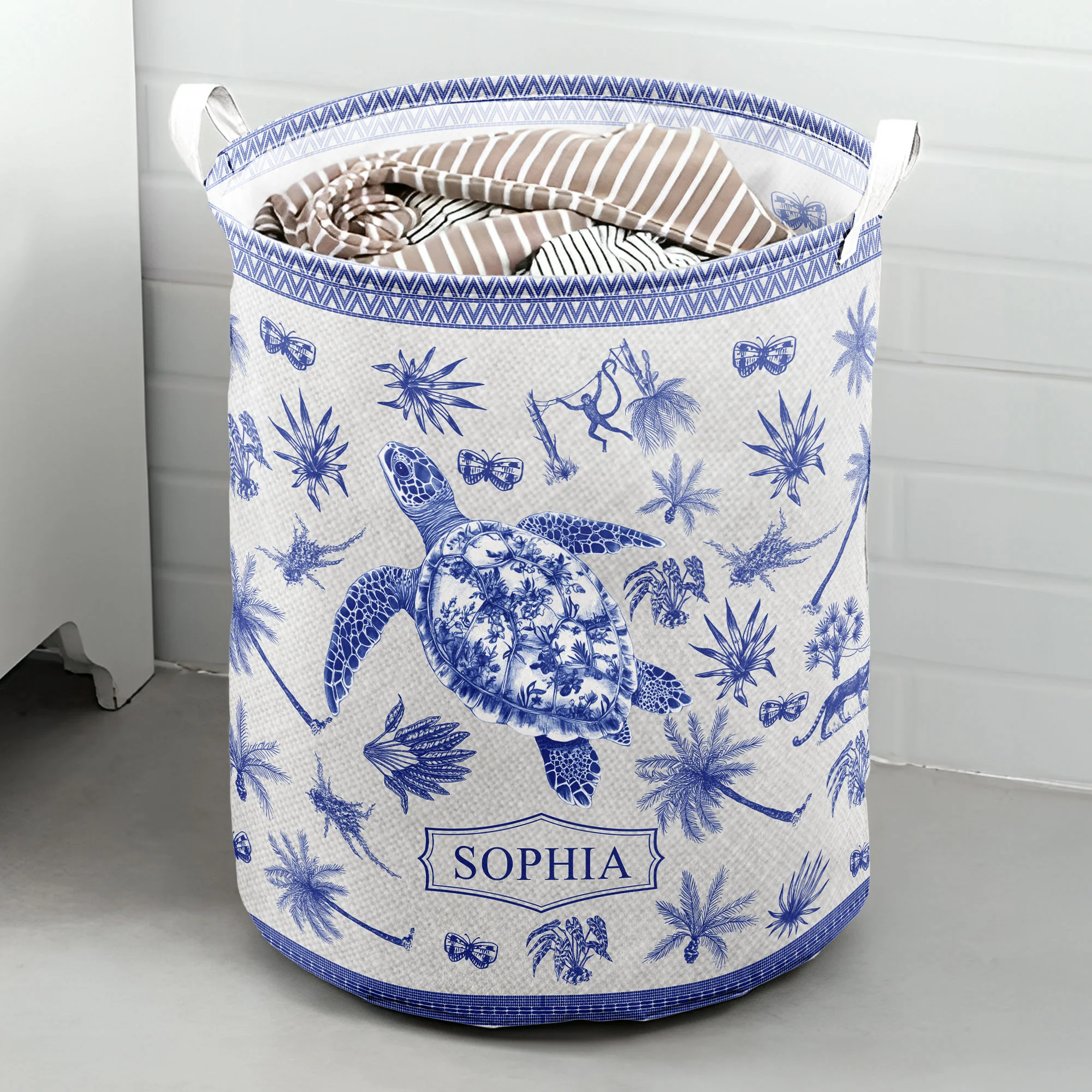Animal Lovers Chinoiserie Toile De Jouy - Personalized Laundry Storage Basket - Image 4