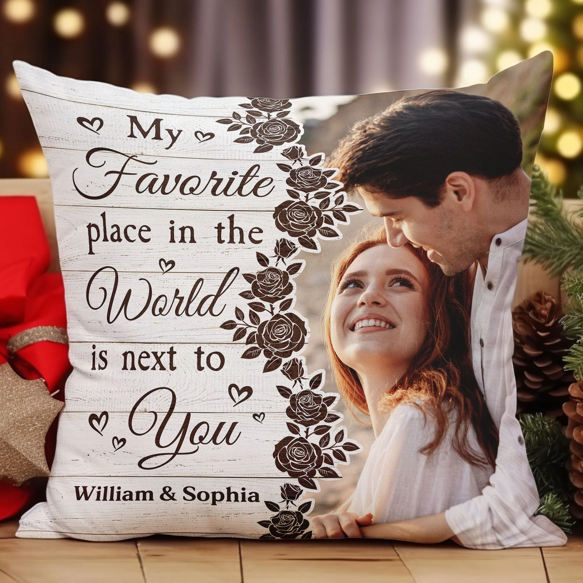 Anniversary Gift My Favorite Place In The World Is Next To You - Personalized Photo Pillow - Image 2