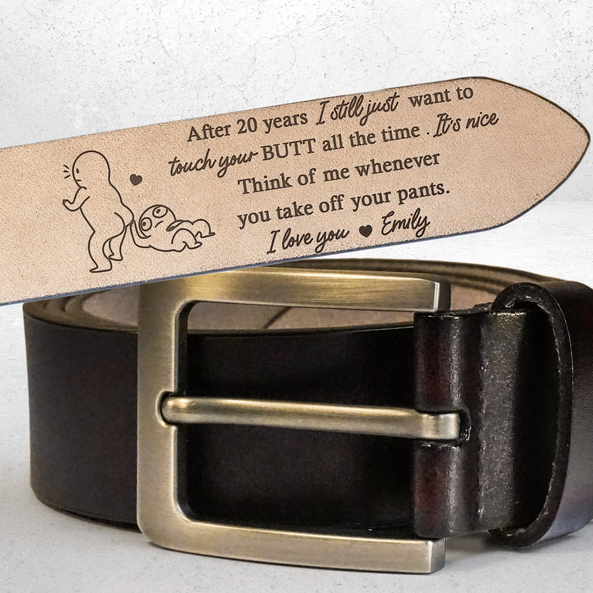 Anniversary Gift Think Of Me When You Take Off Your Pants - Personalized Leather Belt - Image 4