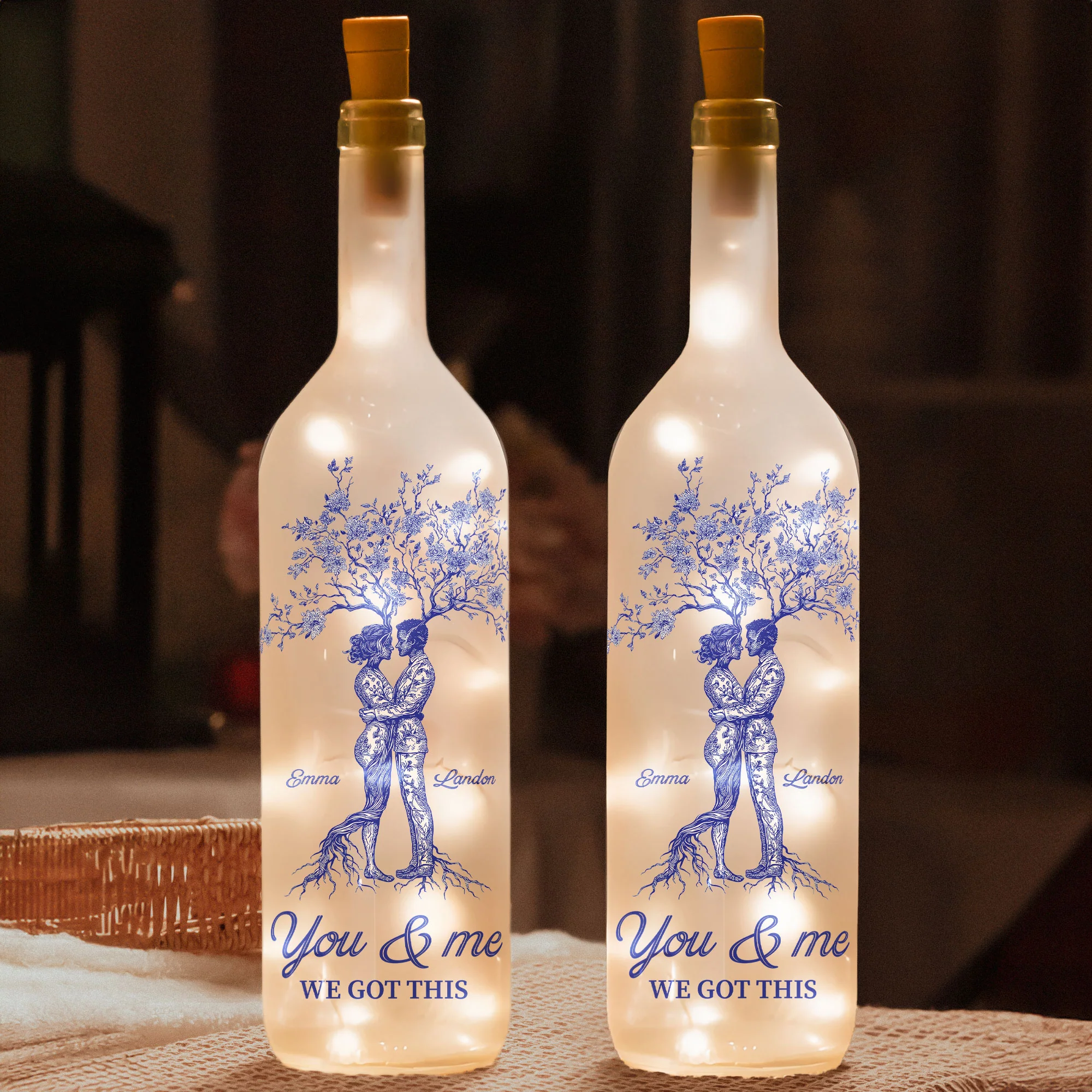 Anniversary Gift Toile De Jouy Style You & Me We Got This - Personalized Bottle Lamp - Image 2