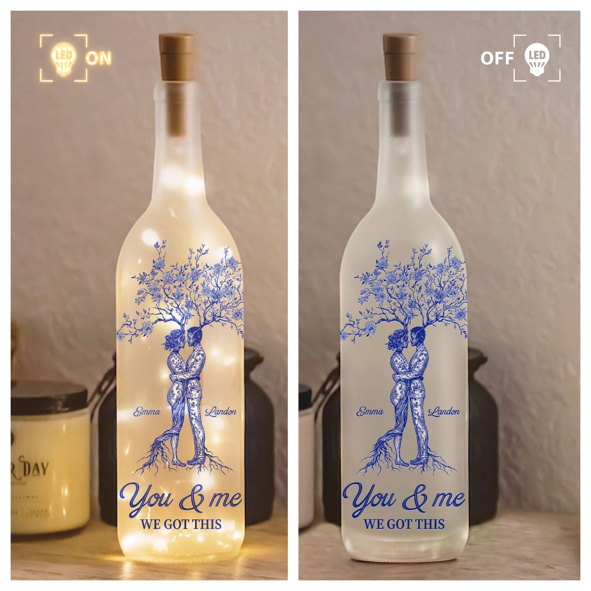 Anniversary Gift Toile De Jouy Style You & Me We Got This - Personalized Bottle Lamp - Image 4