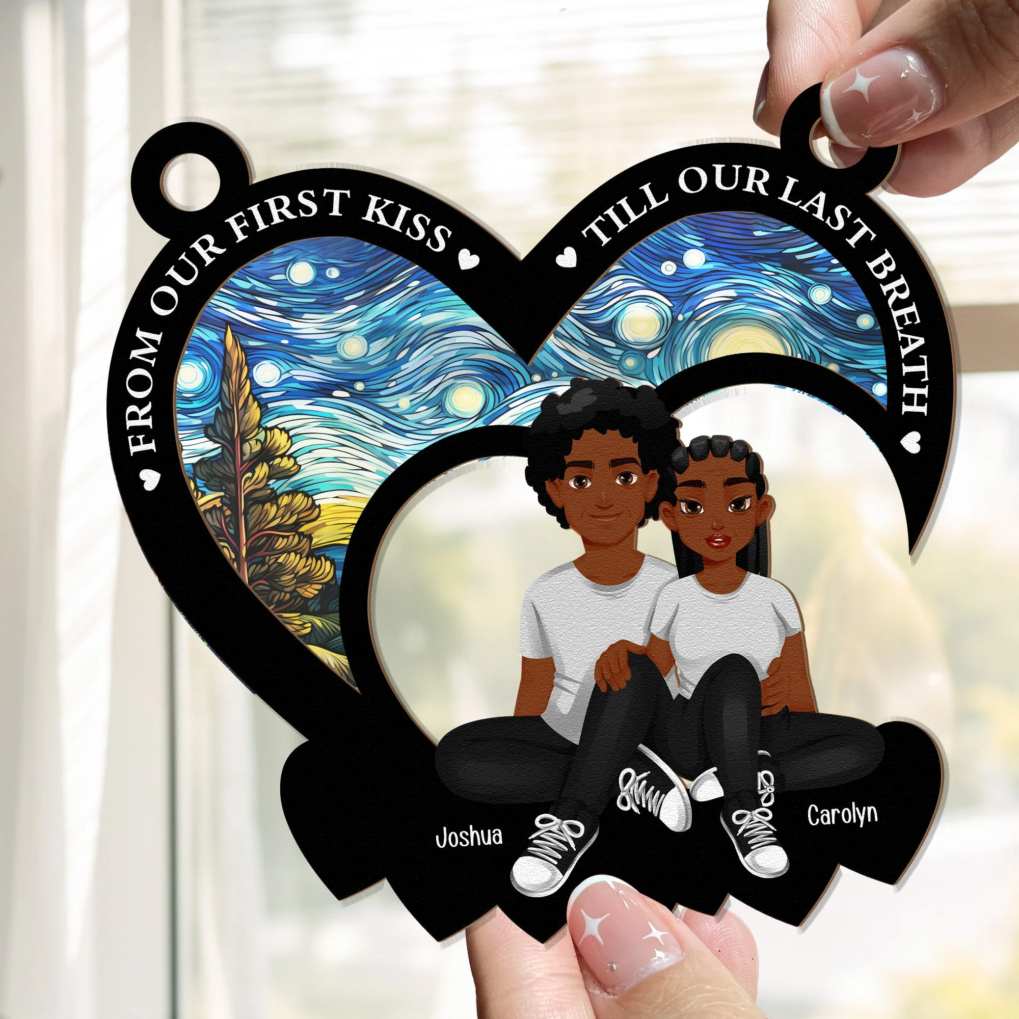 Anniversary Gifts From Our First Kiss - Personalized Window Hanging Suncatcher Ornament - Image 2