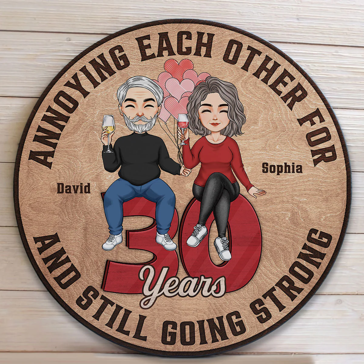 Annoying Each Other - Personalized Round Wood Sign - Image 2