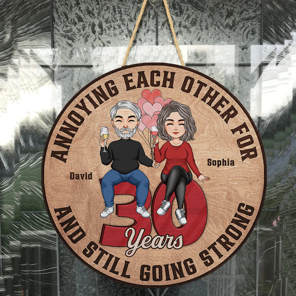 Annoying Each Other - Personalized Round Wood Sign - Image 3