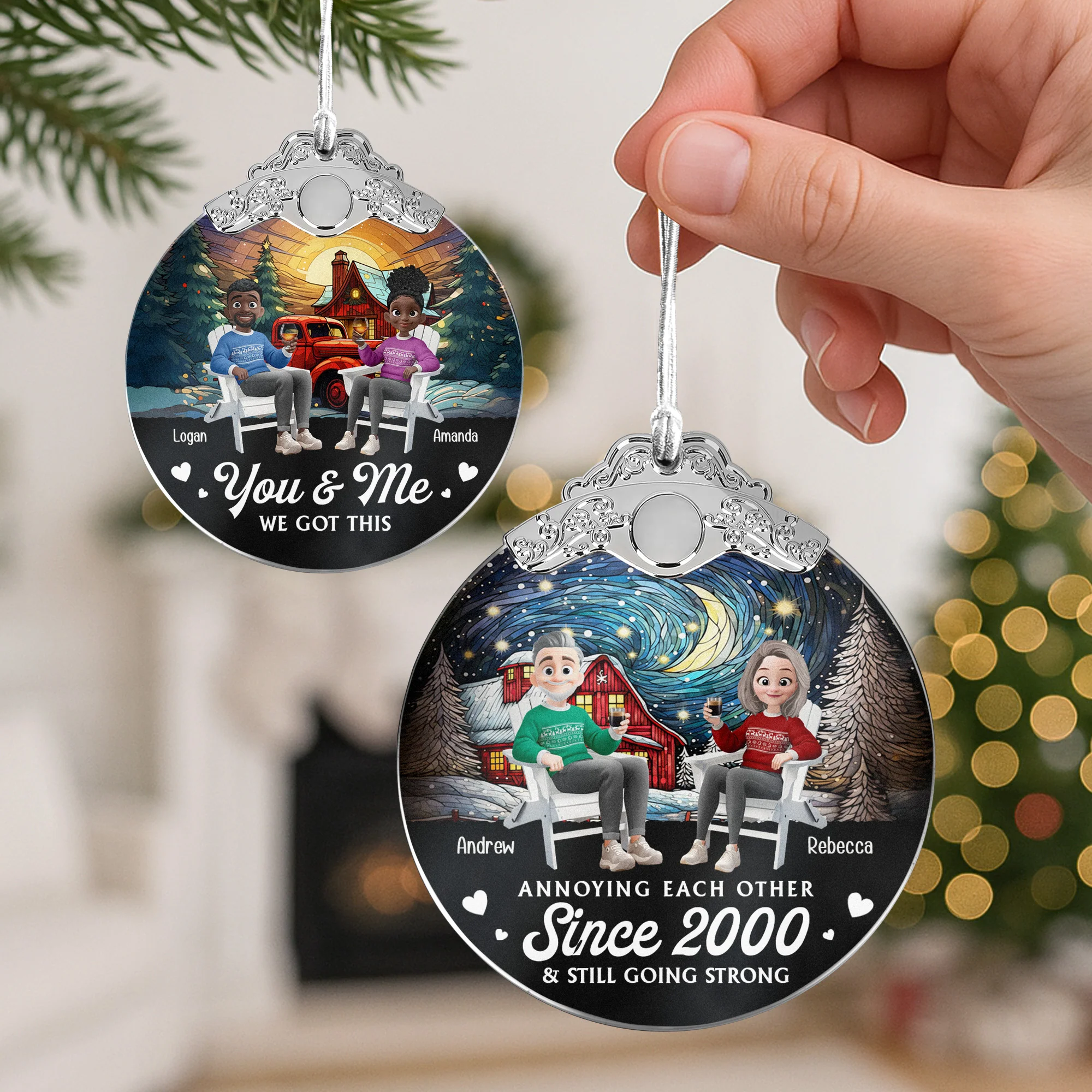 Annoying Each Other Since & Still Going Strong - Personalized Glass Ornament With Silver Cap - Image 3