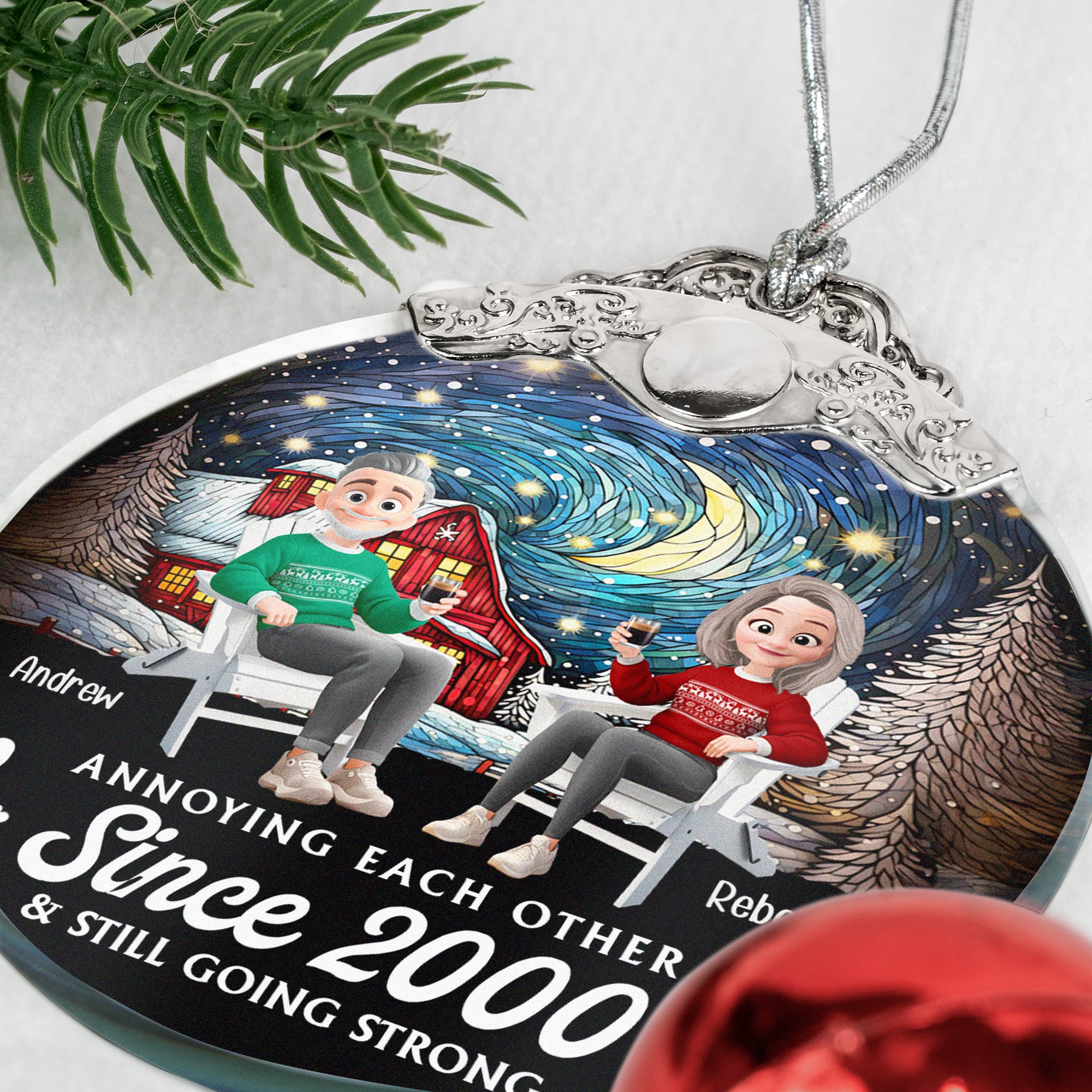 Annoying Each Other Since & Still Going Strong - Personalized Glass Ornament With Silver Cap - Image 5