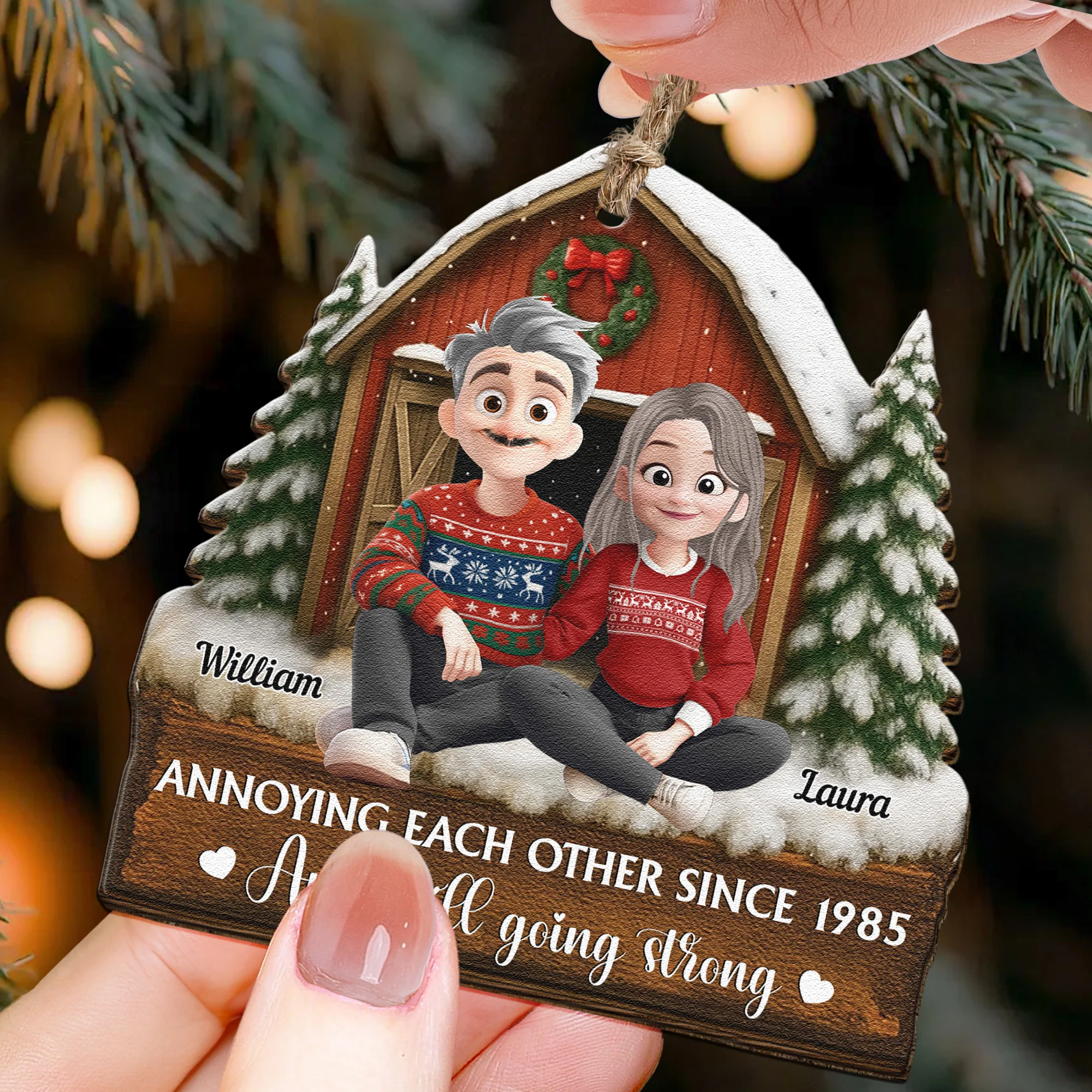 Annoying Each Other Since & Still Going Strong - Personalized Wooden Ornament - Image 2